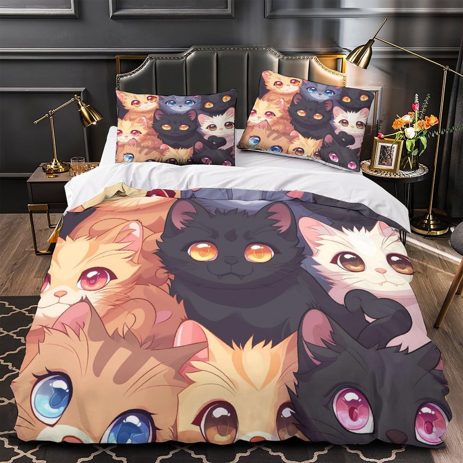 Housse de couette chat 3D respirante pour chambre d'ado cocooning