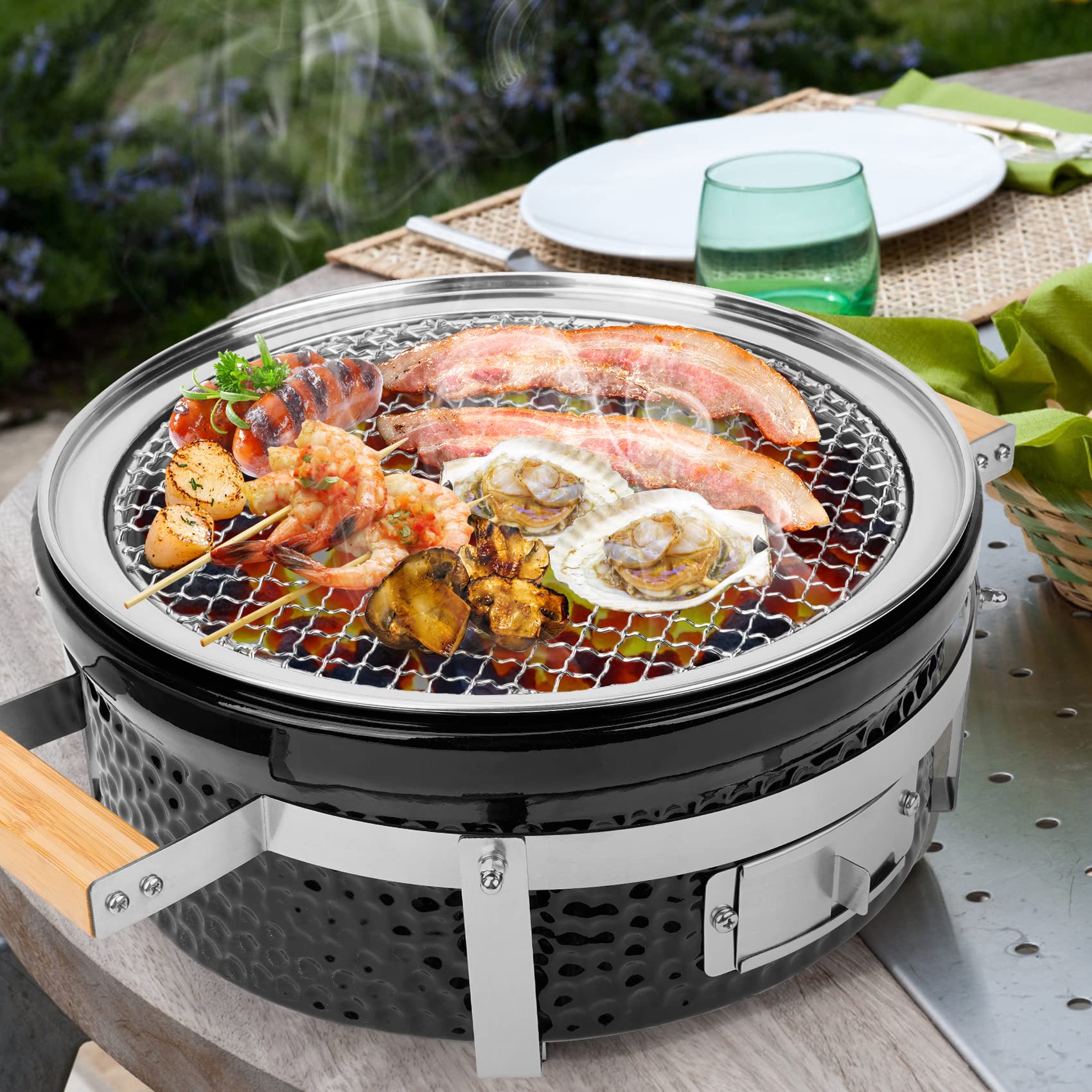 Onlyfire okrągły blat ceramiczny piec gliniany przenośny grill na węgiel drzewny, piec Yakitori do gotowania na zewnątrz, do wewnątrz