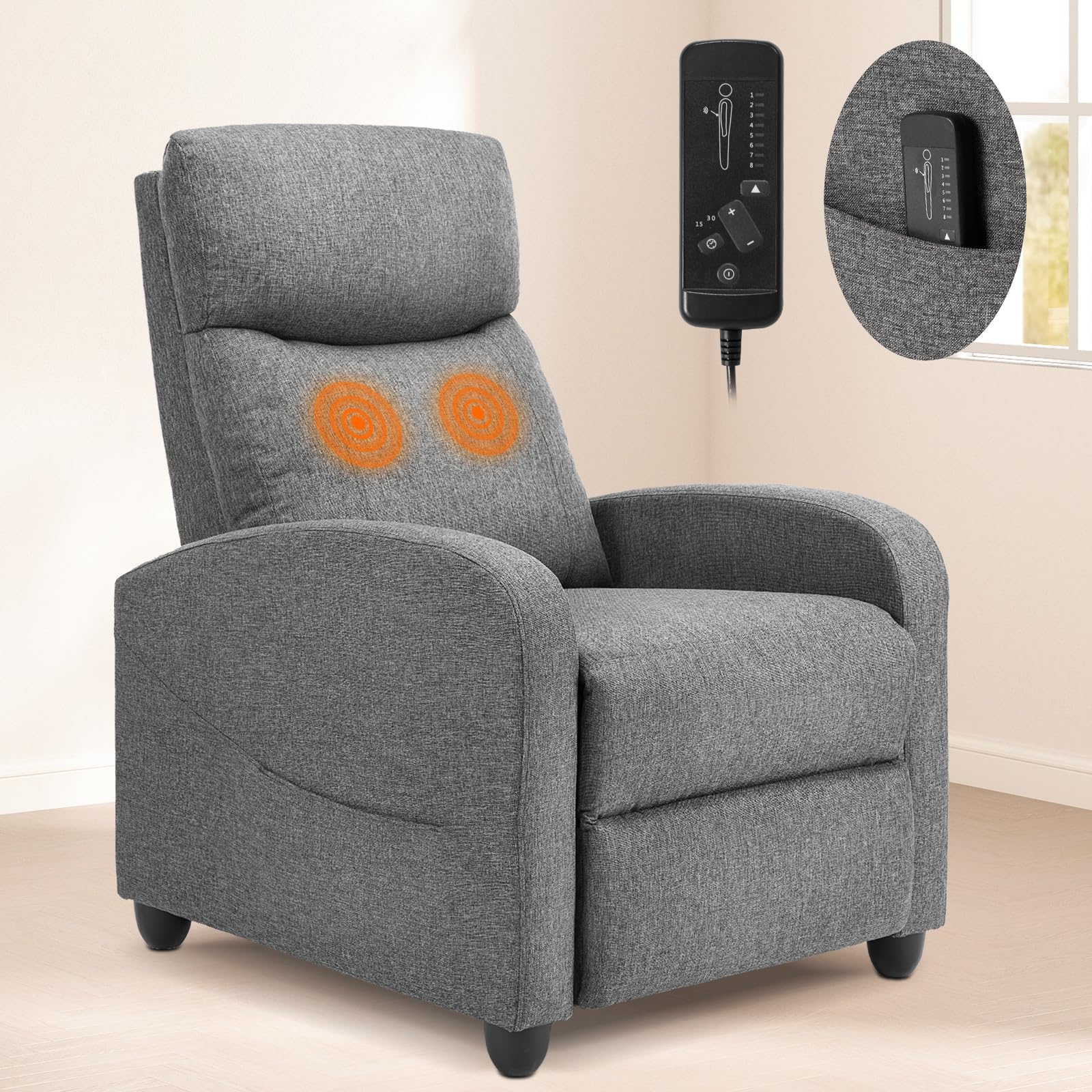 SMUG Recliner Chair Comfortable Living Room Recliner with Adjustable Backrest and Footrest Modern Design for Home and Office Upholstered Armchair in Soft Fabric Perfect for Relaxation, Grey