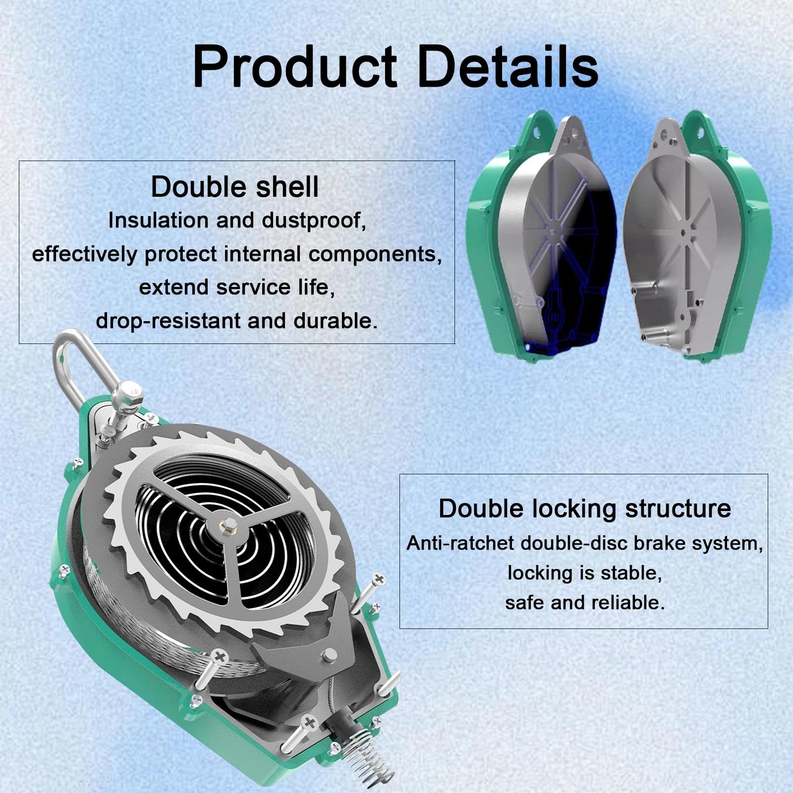 Dispositivo Anticaduta Retrattile Certificato CE, Professionale Anticaduta a Richiamo Automatico, Dispositivo di Sicurezza Anticaduta con Gancio Girevole a 360°, Capacità: 150KG(Verde,10m)