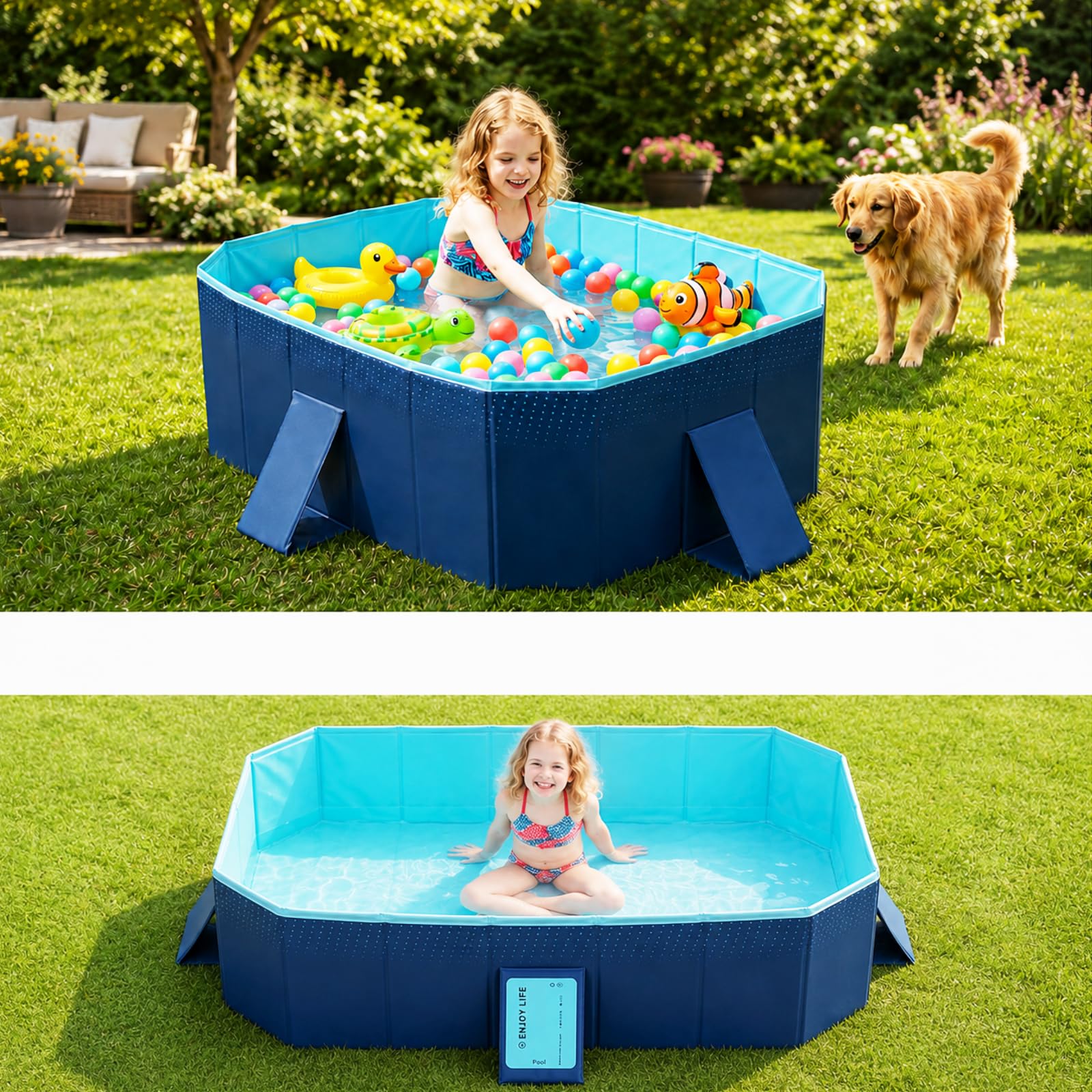 Japard Foldable Non-Inflatable Pool Small 61" Above Ground Kids Indigo