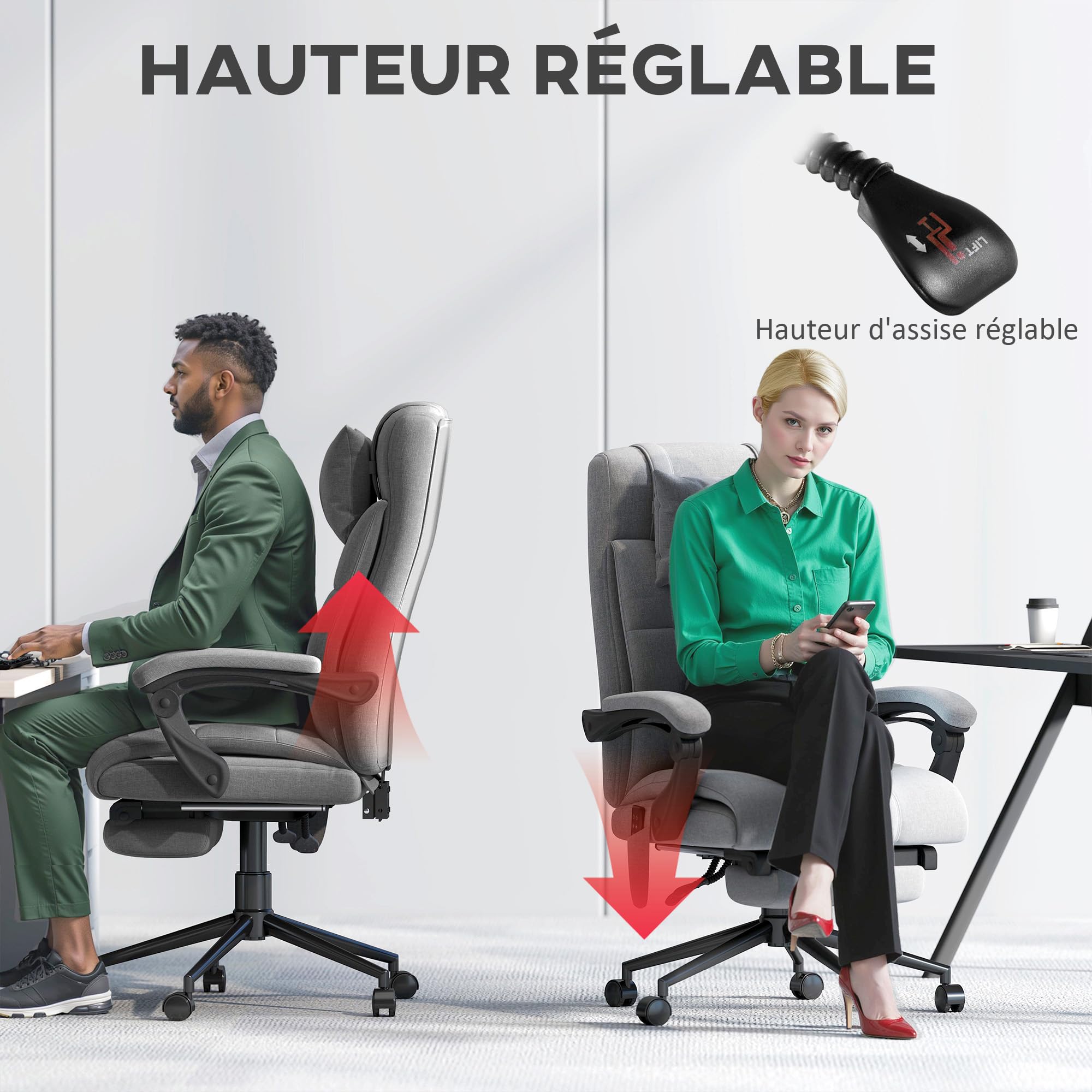 Vinsetto Fauteuil de Bureau Ergonomique avec Massage Chauffant Gris
