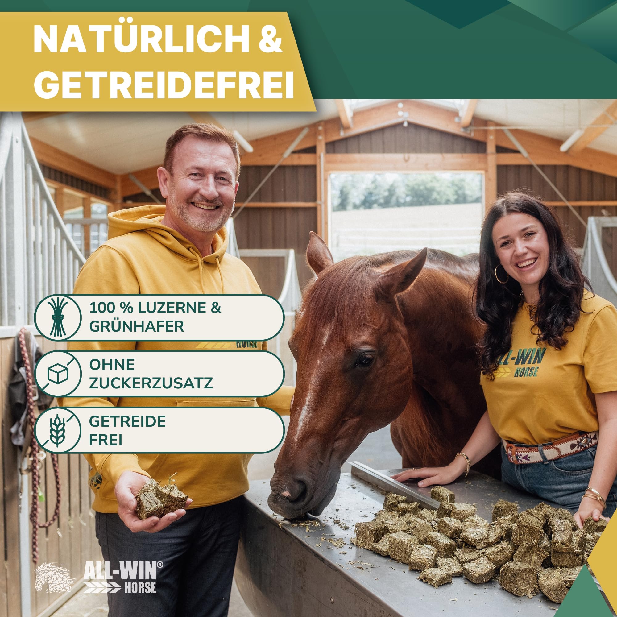ALL-WIN Horse Wafer Alfalfa + Avena 18 kg | Getreidefreies Pferdefutter ohne Zuckerzusatz | Mit Luzerne & Grünhafer – Fördert Verdauung, Kautätigkeit & Muskelaufbau | Natürliches Ergänzungsfutter