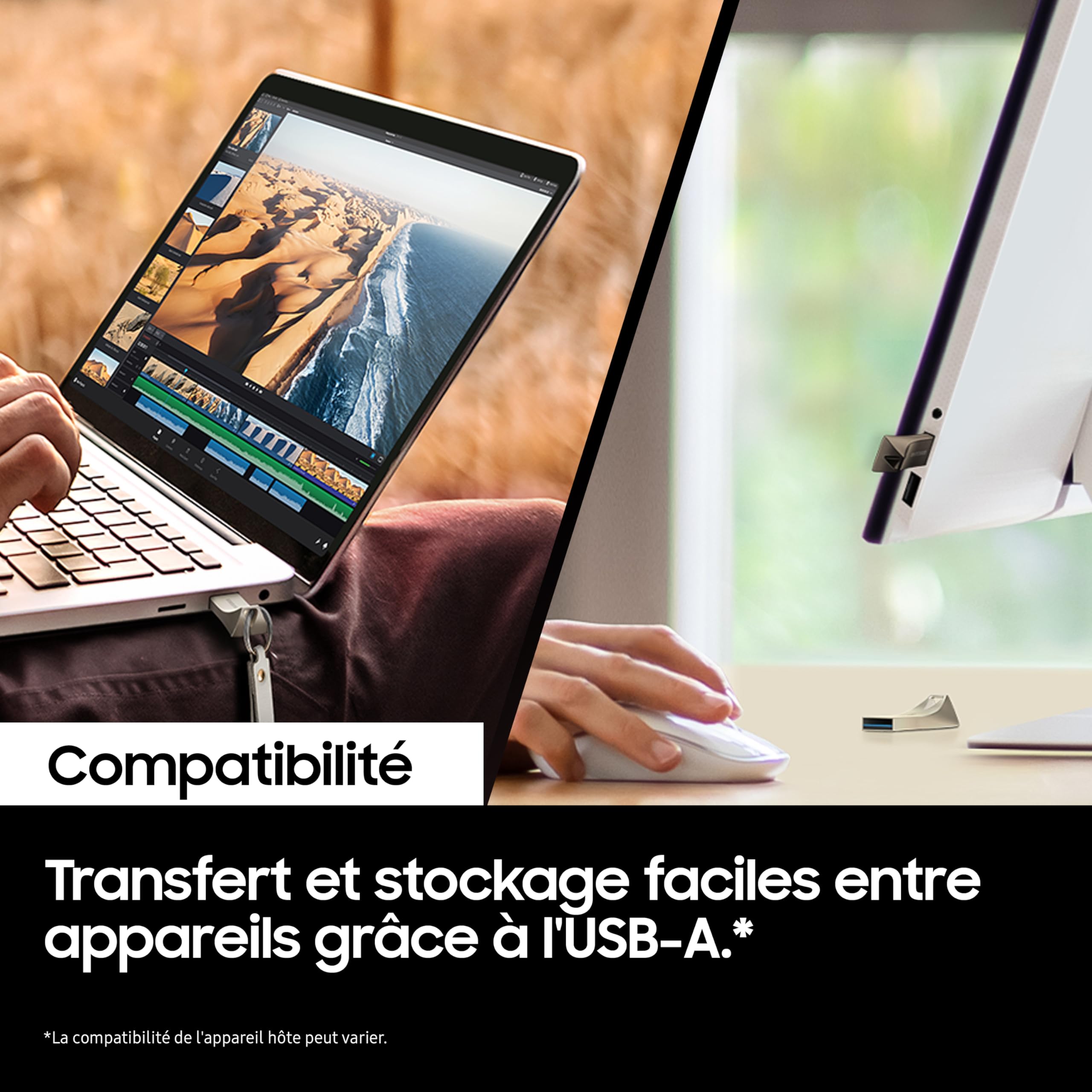 Samsung Clé USB BAR Plus, USB 3.2 Gen 1, 512 Go, 400 Mo/s en lecture, Résistante aux chocs, Couleur Champagne, MUF-512BE3/APC