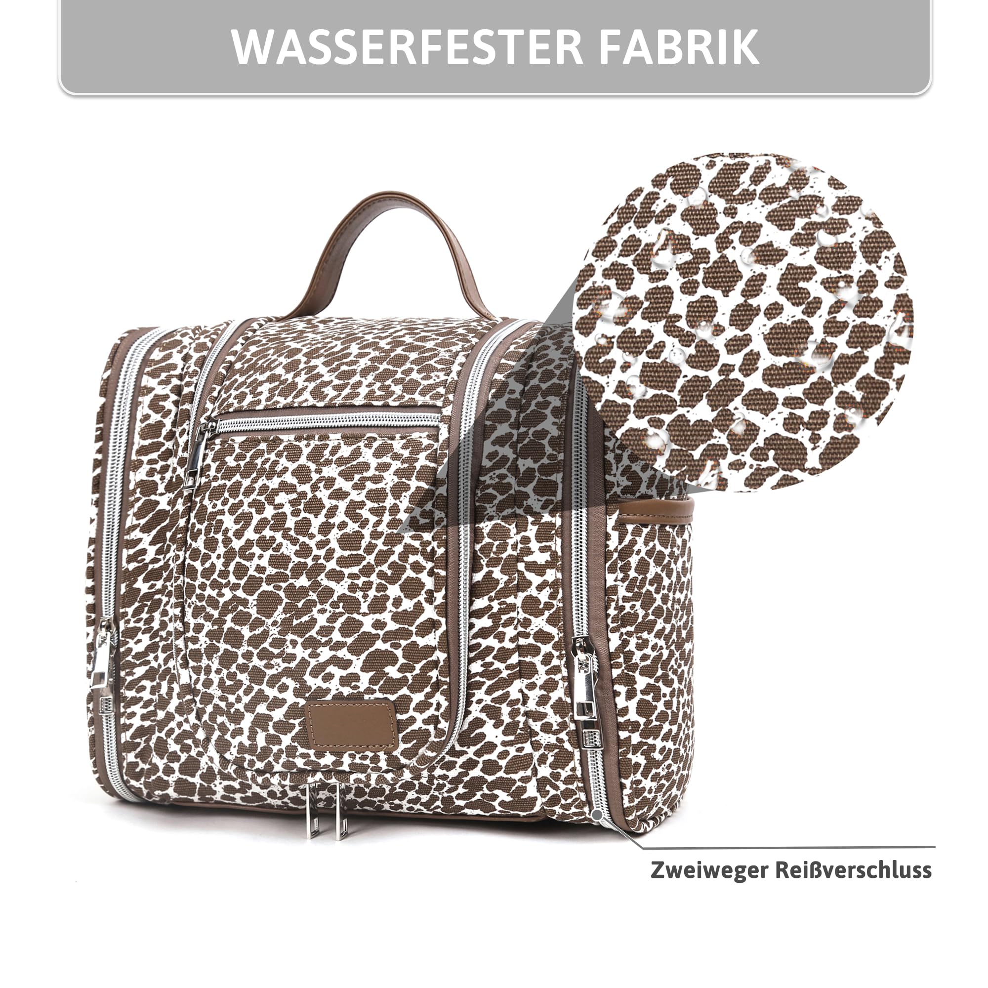 Pearl Angeli Beauty case da donna, grande, da appendere, A6-kaki leopardato, Beauty case | Beauty case da viaggio, grande, organizer per trucchi con gancio e manico, borsa impermeabile