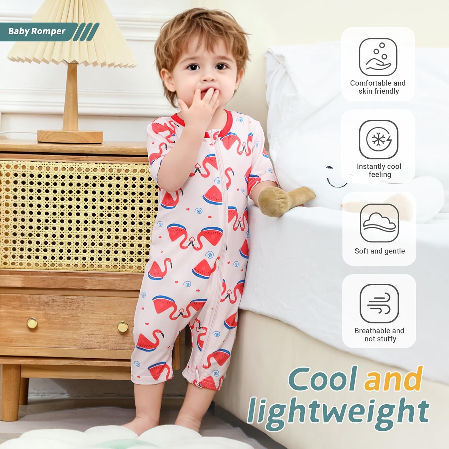 MICHLEY Baby Bamboo Viscose Short Sleeve Summer Romper 2 Pack, Unisex Newborn Zipper Bodysuit Toddler Clothes 0-24M