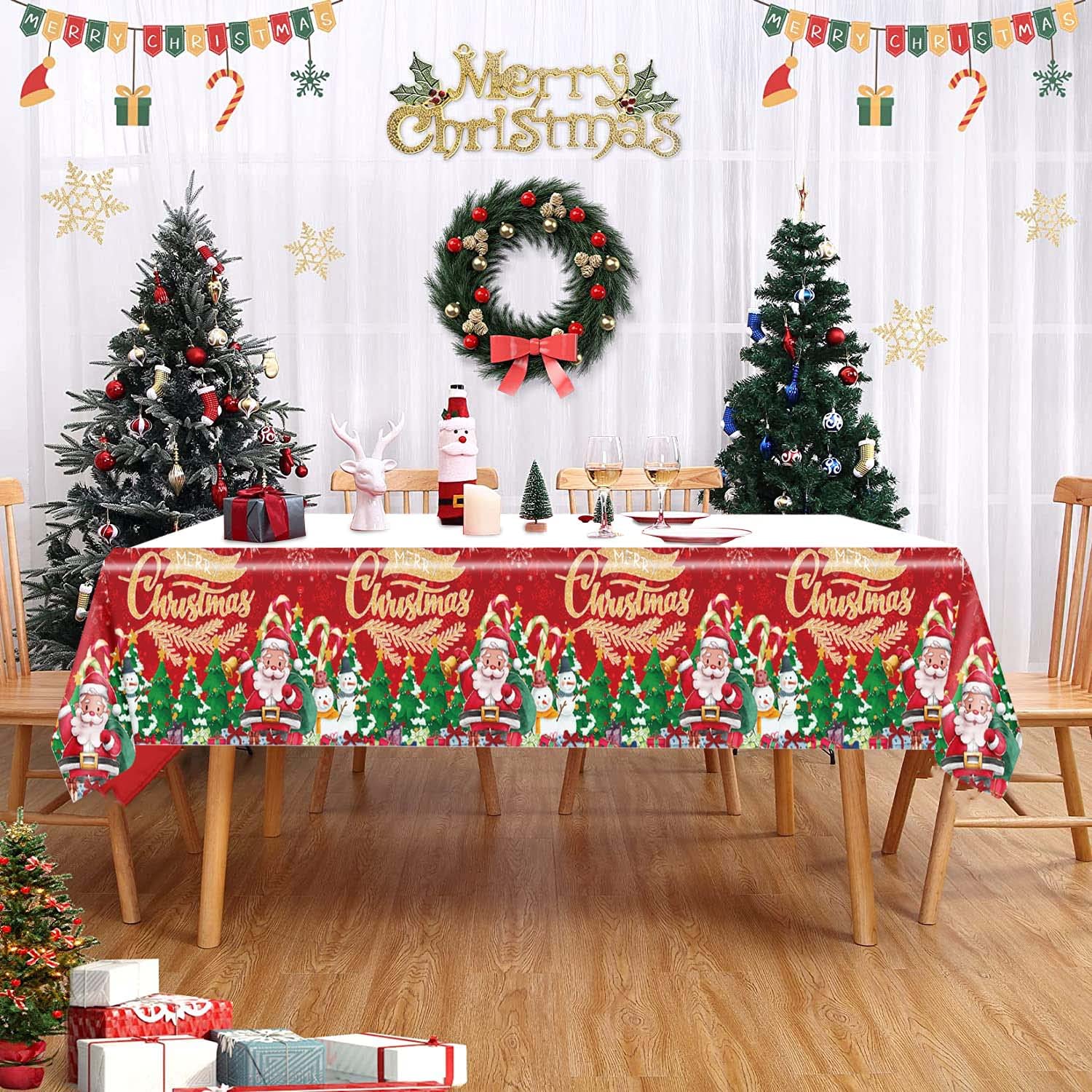 Alishomtll Tovaglia natalizia, fiocco di neve, albero di Natale, alce a quadri, tovaglia rettangolare, impermeabile, lavabile, per l'inverno, per le vacanze, colore bianco, 130 x 220 cm
