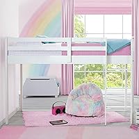 Delta Children Twin Loft Bed with Guardrails & Ladder, White - Space-Saving Kids Bed Frame for Storage & Play