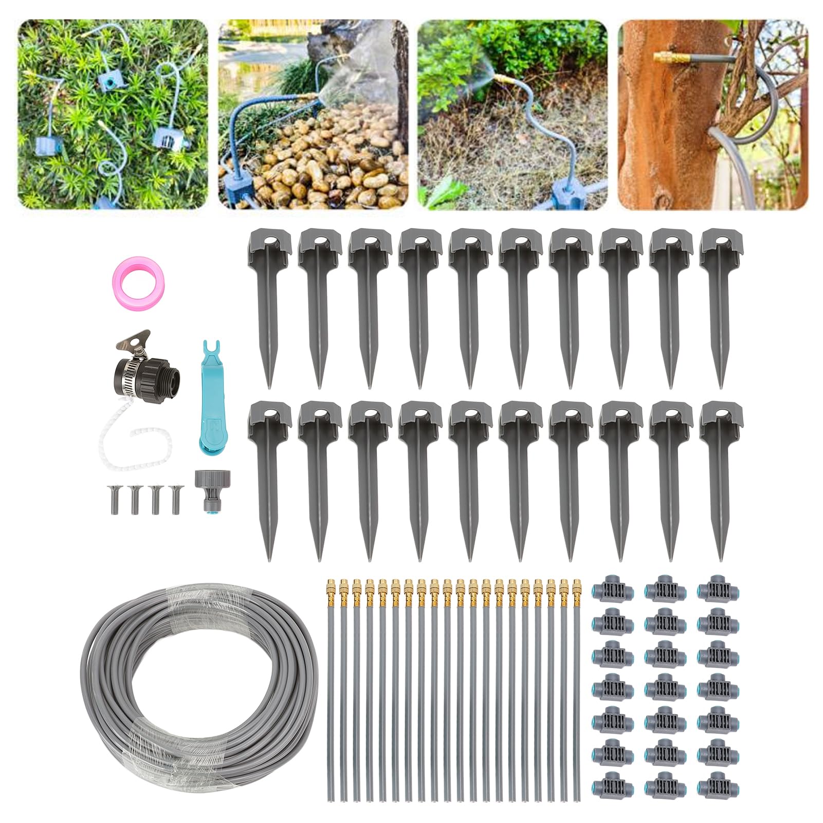 Tissting Irrigazione a Goccia 82FT/25M Kit con Connettori Rapidi per Giardino - Irrigazione Automatica per Serra Prato con Modalità Nebulizzazione e Tubo PVC 4/7