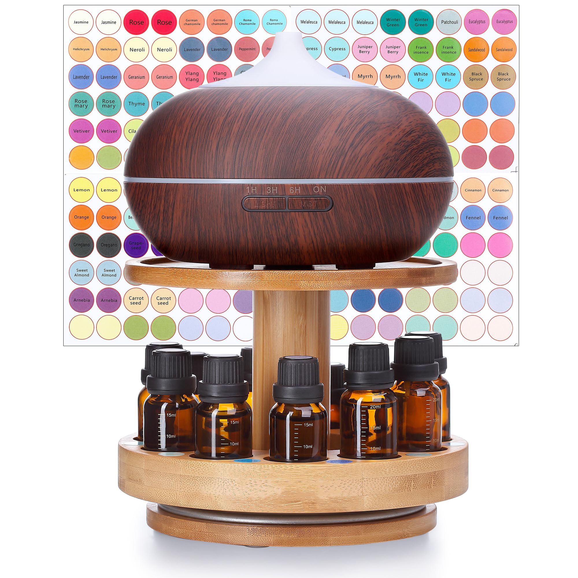 TJ.MOREE Carrousel en Bambou pour diffuseur - 2 Niveaux d'augmentation de Hauteur avec Plateau supérieur pour contenir Le diffuseur, pour Bouteilles d'huiles essentielles de 5 ML, 10 ML, 15 ML, 20 ML