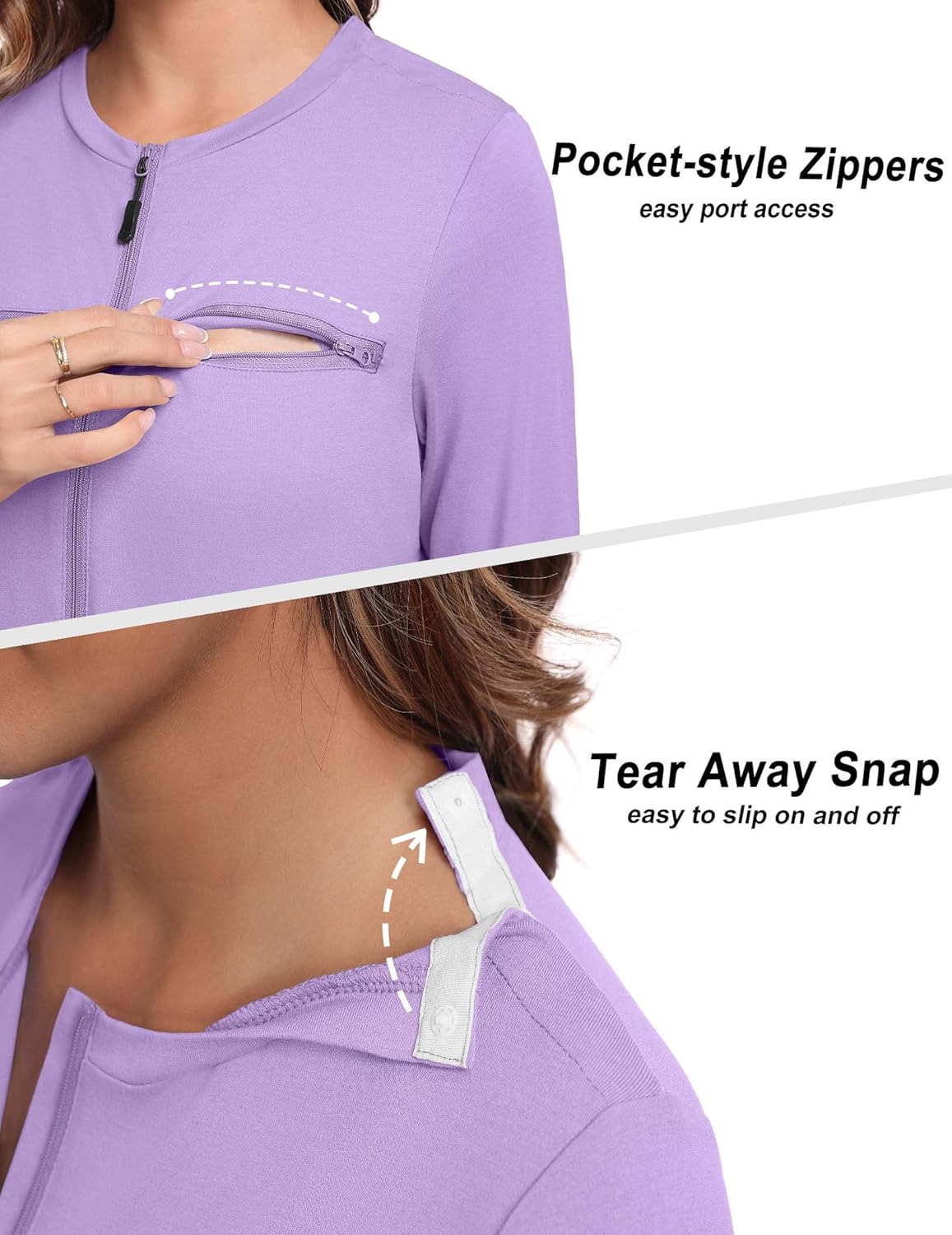 Deyeek Chemo Port Shirts for Women 2 Side Snaps Long Sleeve Shoulder Post Surgery Clothing Dialysis Breast Cancer Shirts - Image 5