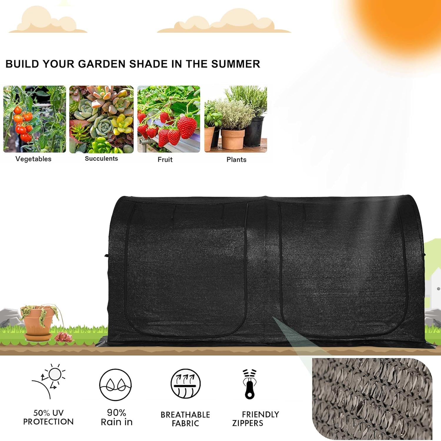 Large Tunnel 8.2'x4' Sunshade Cloth Gardening Net,Easy Set up 4FT Tall Crops Shade Cover, UV Resistant Plant 80% Sunblock Net for Vegetables,Fruits and Mini Flower Pot with Stakes and Carry