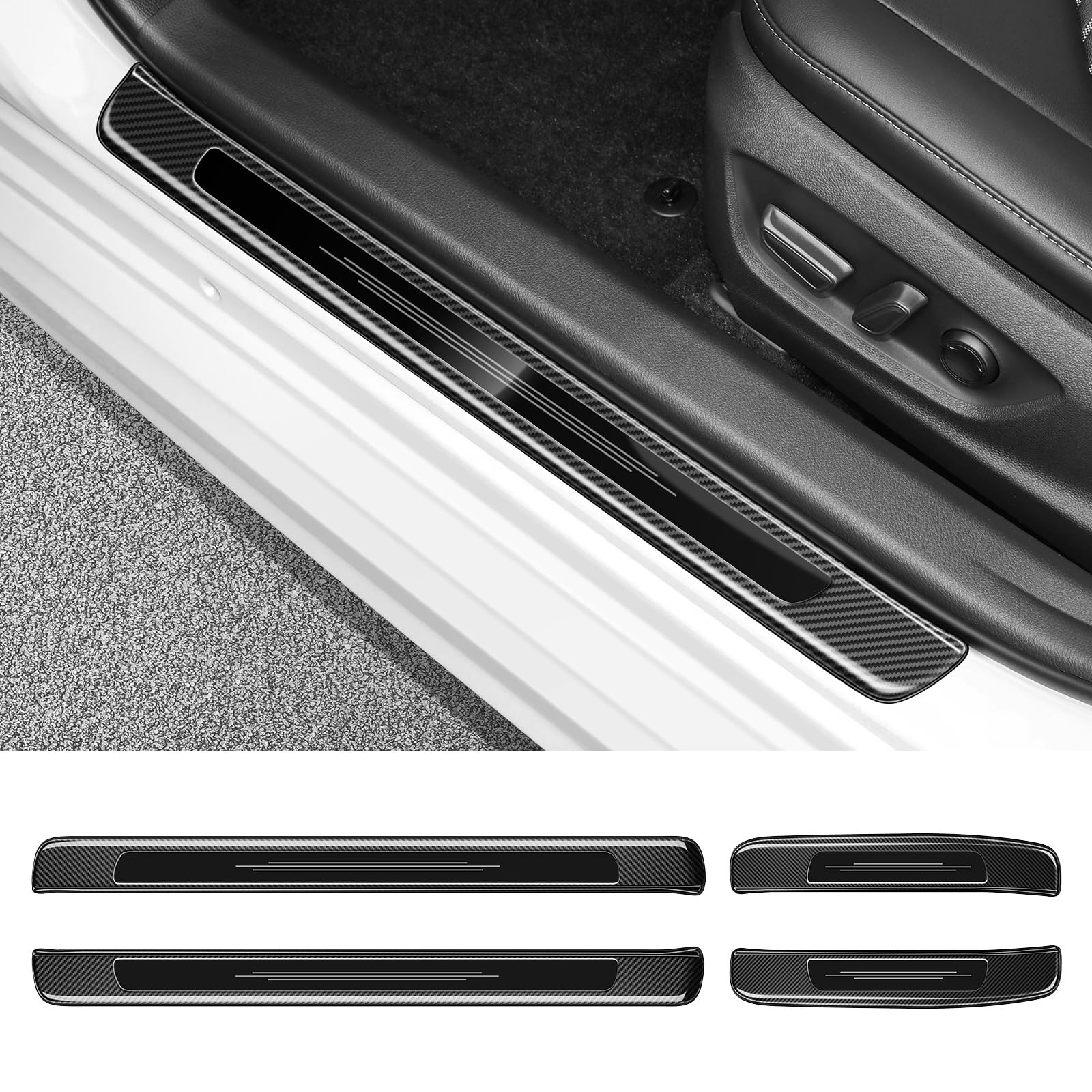 Bercicci 4 Pcs Door Sill Protector for 2024 2023 2022 2021 2020 2019 2018 Toyota Camry Accessories Stainless Steel Front and Rear Door Car Pedal Kick Protection (Carbon Fiber Texture)