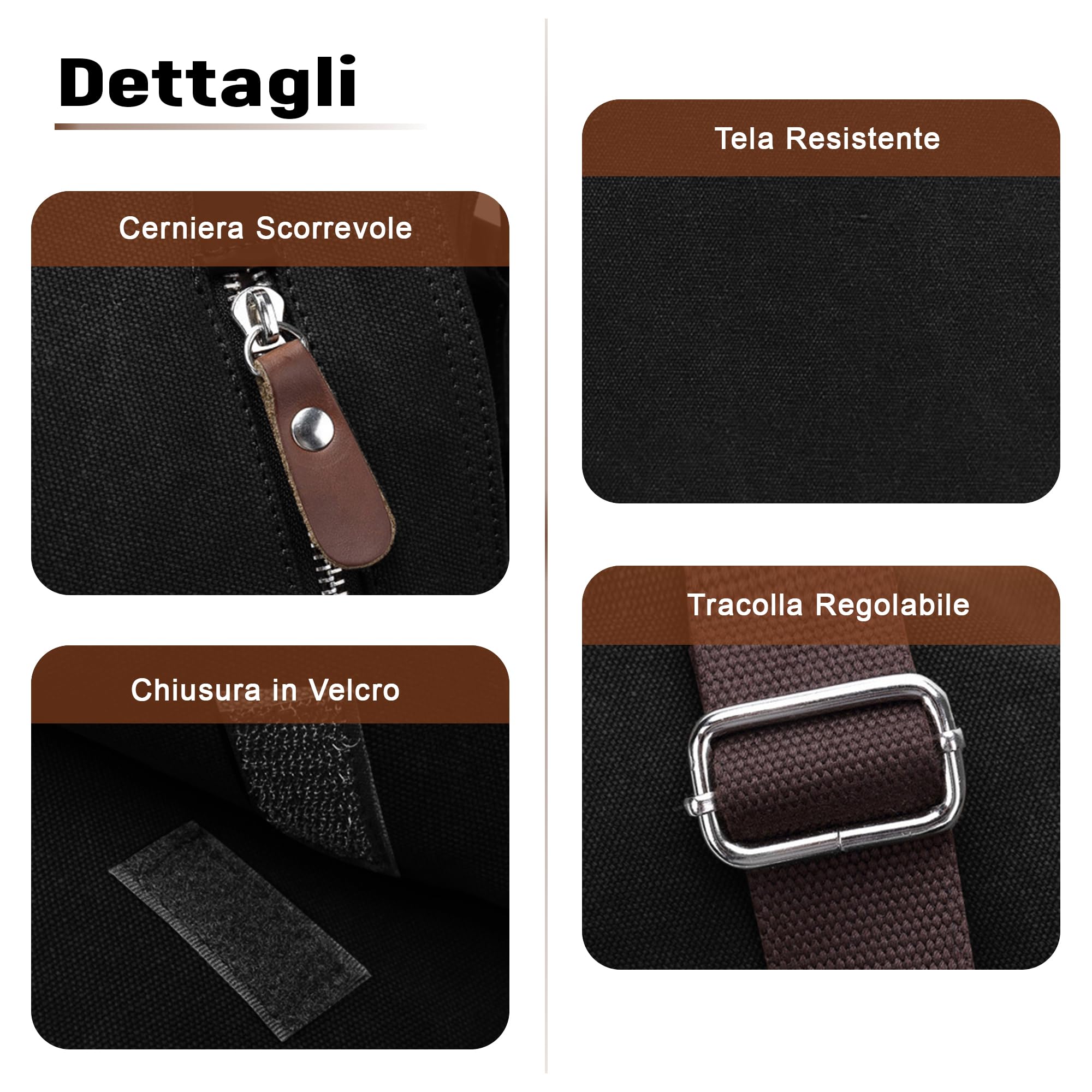 VARLIVOO Uomo Borse a Spalla Borsa a Tracolla da Uomo Messenger Borse14" Laptop Borse Scuola Università Viaggio Lavoro Campeggio Tela Nero