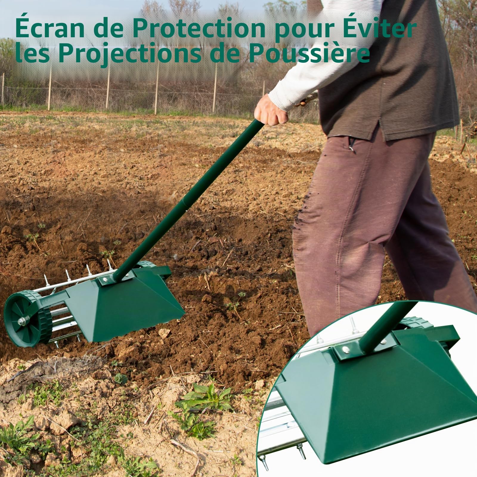 GOPLUS Aérateur de Pelouse à roulettes de 46CM, Rouleau à Pointes Rotatives avec Large Protection, Aération Intensive du Sol pour Jardin, Cour, Patio, Assemblage Rapide, Vert Foncé