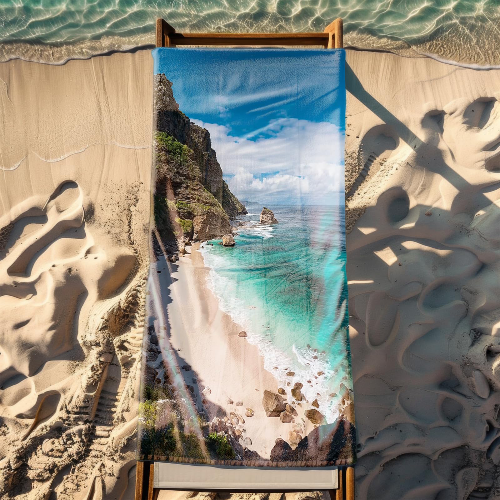 Tapis de Plage XXL Anti Sable Pierre Océan Marron Serviette Piscine Adulte,Natte De Plage Pliable, Voyage Accessoires De Plage Camping,Serviette de Bain Personnalisée