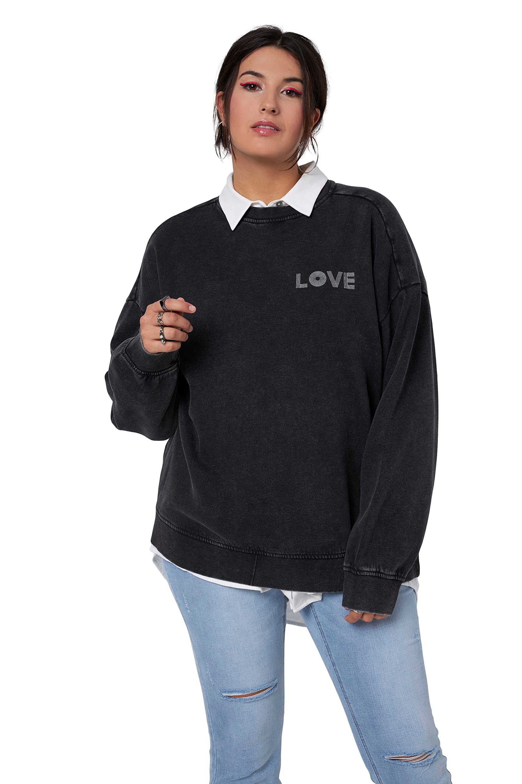 Studio UntoldWomenswear Plus Size Curvy Oversize Acid Wash LOVE Sweatshirt 816910