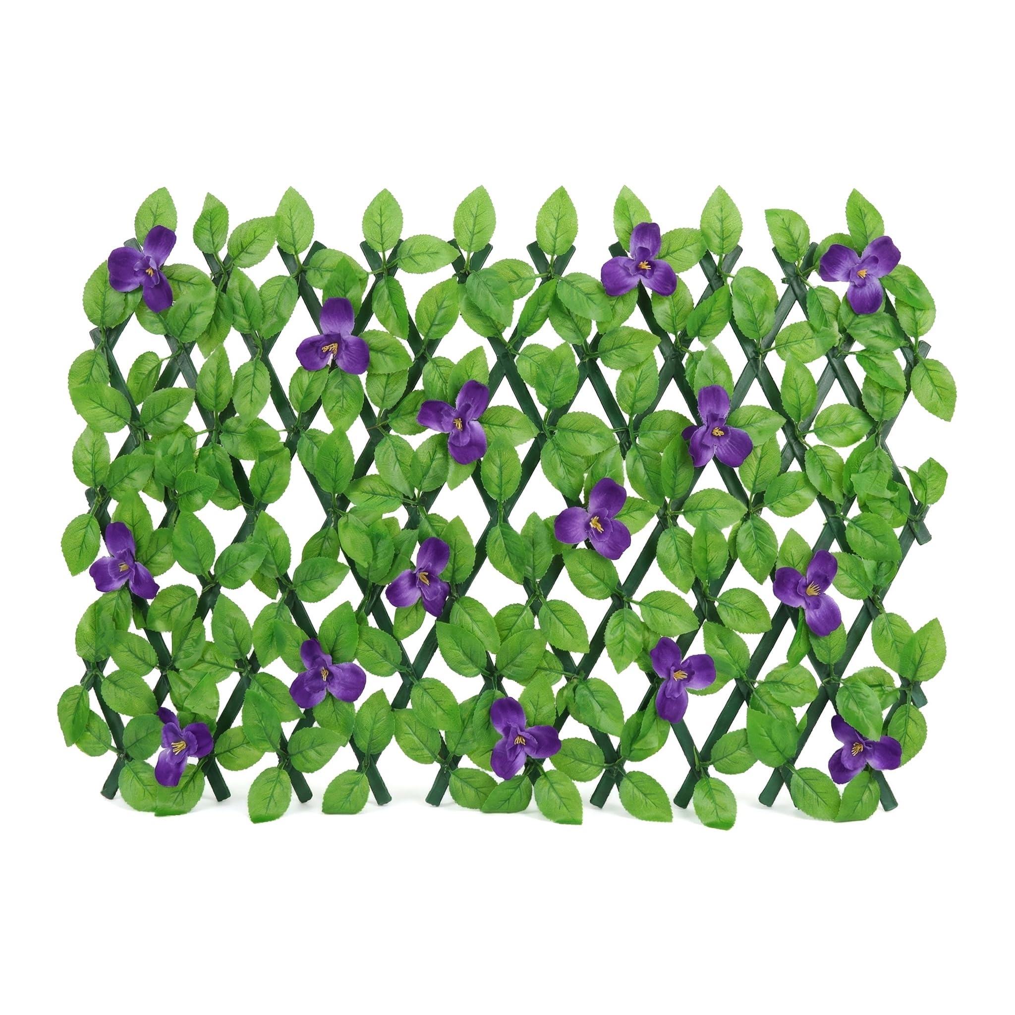 Expanding Garden Trellis Panels Expandable Garden Fence Screening with Flower | Expandable Fence Privacy Screen | Faux Ivy Privacy Screen | Garden Greenery | Balcony - 200x30cm (Violet)