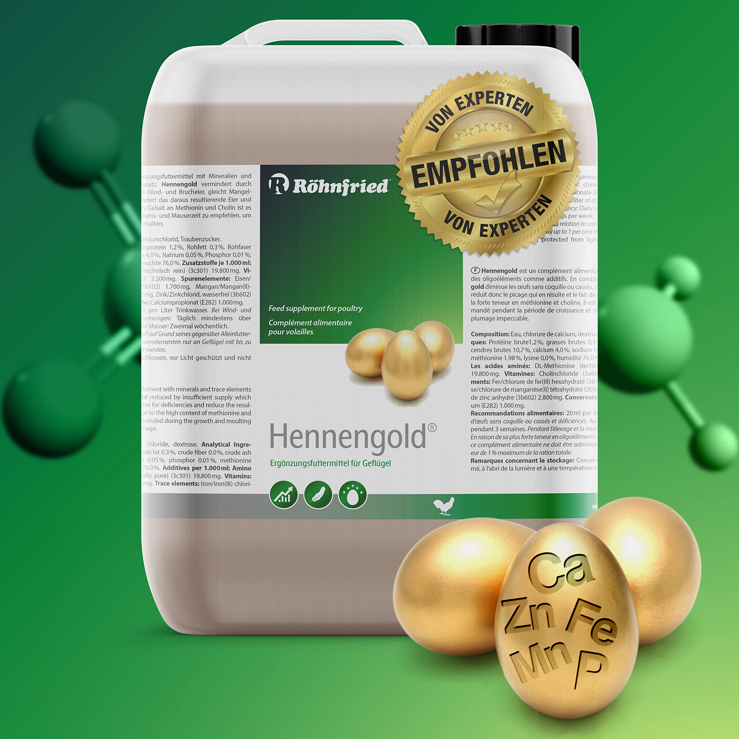 Röhnfried Hennengold 5000 ml I vermindert Brucheier & Federfressen I unterstützt Federwachstum & Federkleid I für Hühner & anderes Geflügel