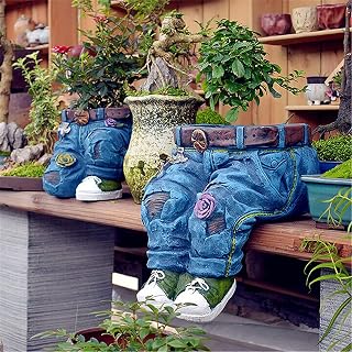 Garden Flower Planters Indoor Outdoor Large Plastic Round Plant Pot Flower Pot Planter Garden Decoration Antique Denim Pants Resin Flower Pot Ornaments