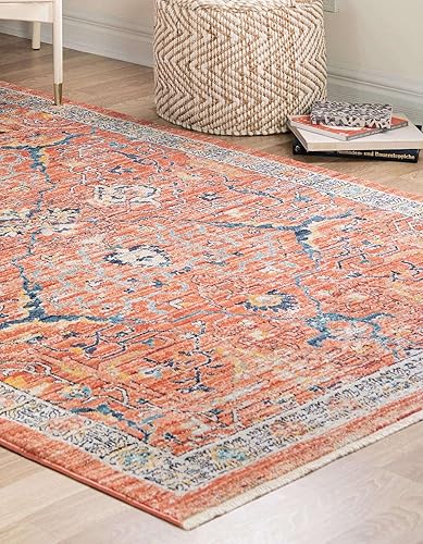 Miniatura 4 de Unique Loom Lola Collection - Alfombra de área Vivacious (5 pies 3 pulgadas x 8 pies, rectangular, color rojo ladrilloazul)