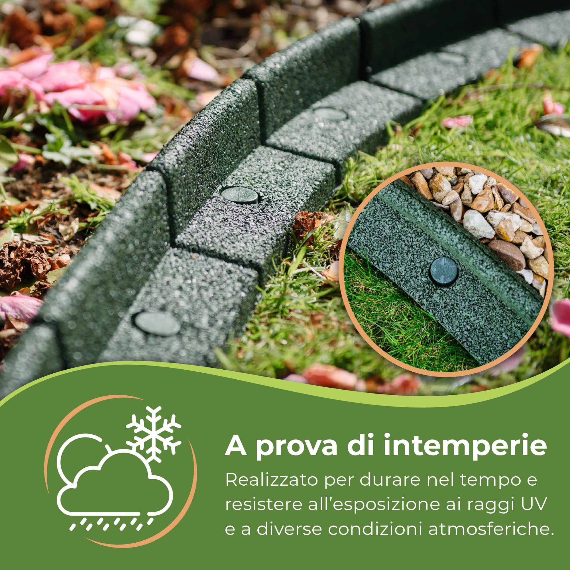 FlexiBorder - Bordura per aiuola - Bordura flessibile da giardino per prato all’inglese - vialetti - bordature rialzate - erba artificiale - Verde - Kit 2 x 1 m di lunghezza