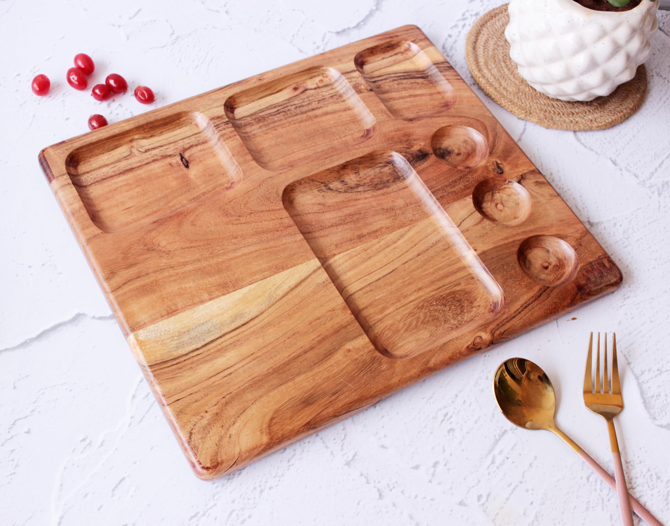Monstera Hut® Acacia Wood Serving Tray | Chopping Board| Kitchen & Dining Serveware | Multi Utility Tray/Platter | 36 × 30 × 1.5 cm
