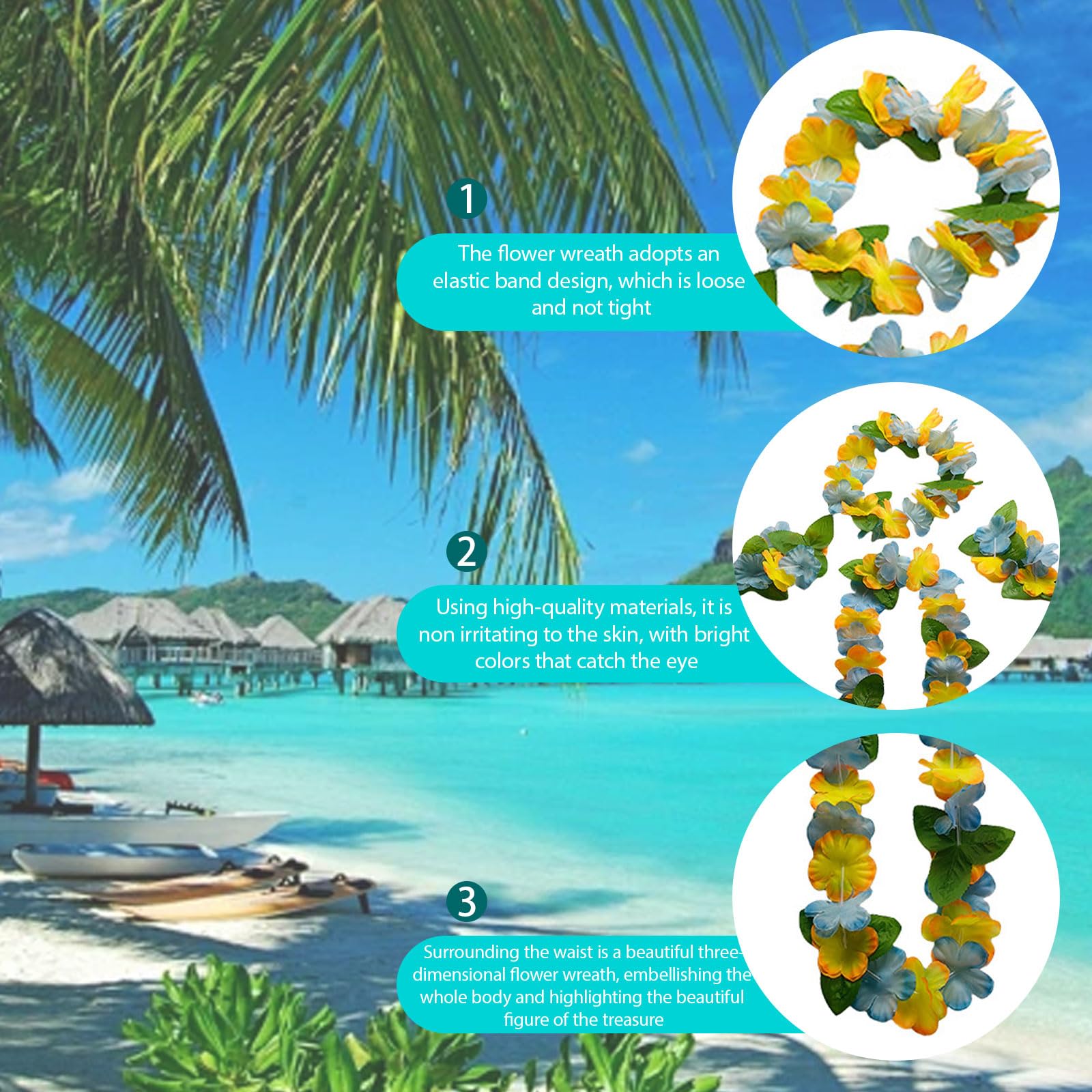 MUNSKT Hawaiian Party Set, Flower Bands, Bracelets, Grass Skirt, Bohemia Flower Hair Clip, Tropical Costume Accessories for Carnivals, Beach Parties, Christmas, New Year Celebrations - Image 3