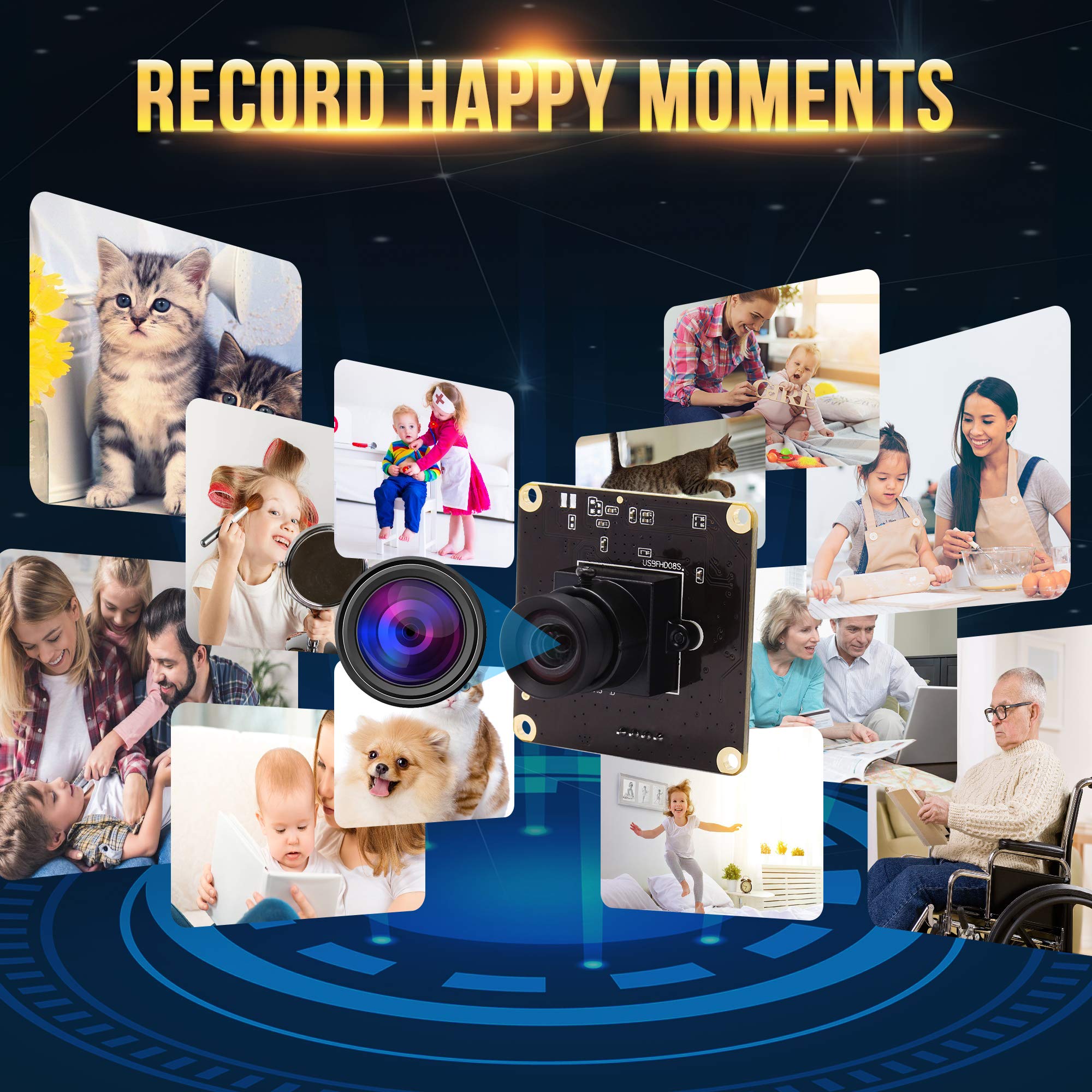 ELP Telecamera USB ad alta velocità 720P 100fps/ 480P 260fps 2MP 1080P Webcam Nessuna distorsione 60 gradi Obiettivo USB Modulo fotocamera per Android Linux Windows USBFHD08S-LC1100