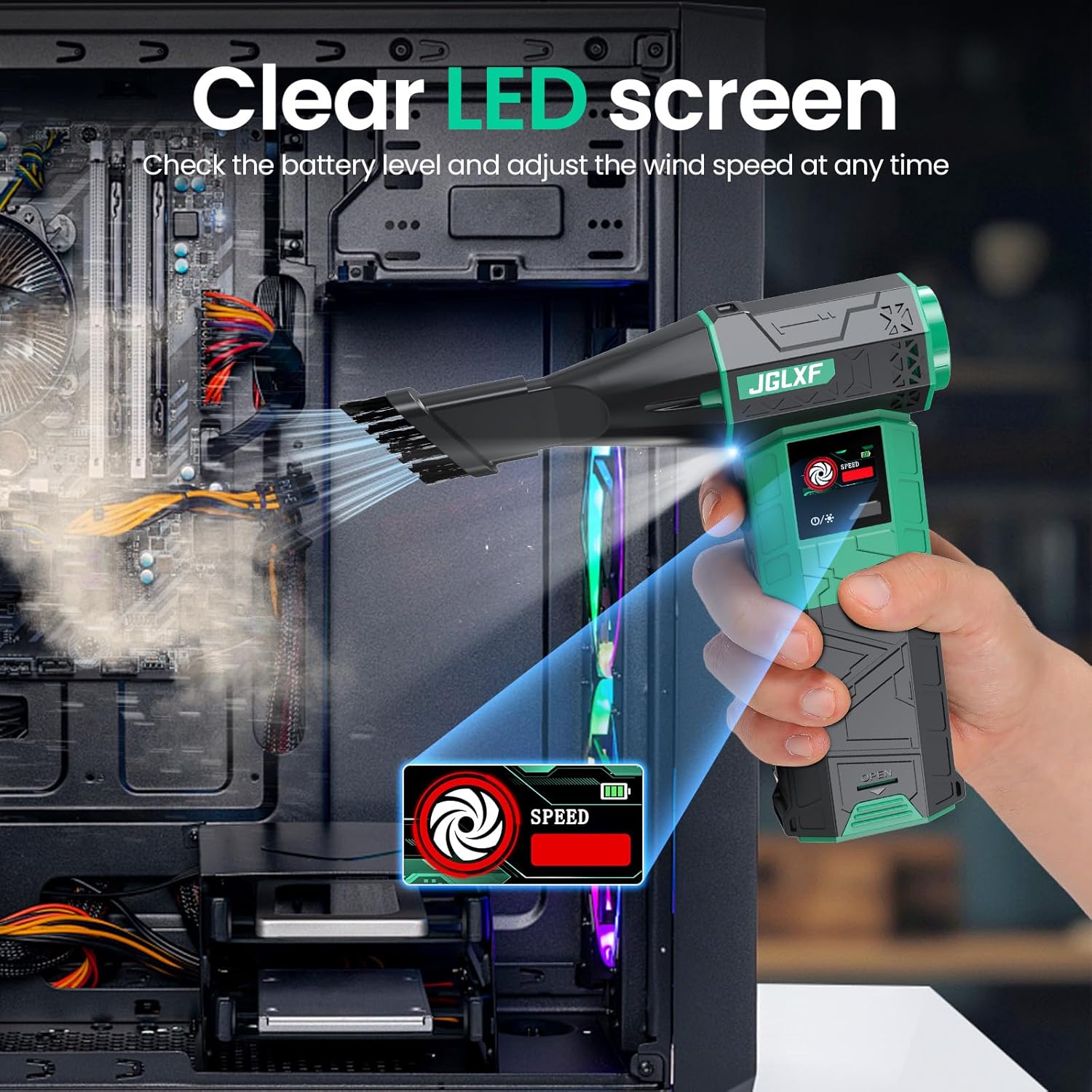 Electric Air Duster Upgraded, 130000RPM Snow Blower Compressed Air Duster, 2 * 4000mAh Removable Batteries, Cordless Air Blower Electric Cleaner Kit for PC/Keyboard/Car, Replaces Compressed Air Cans