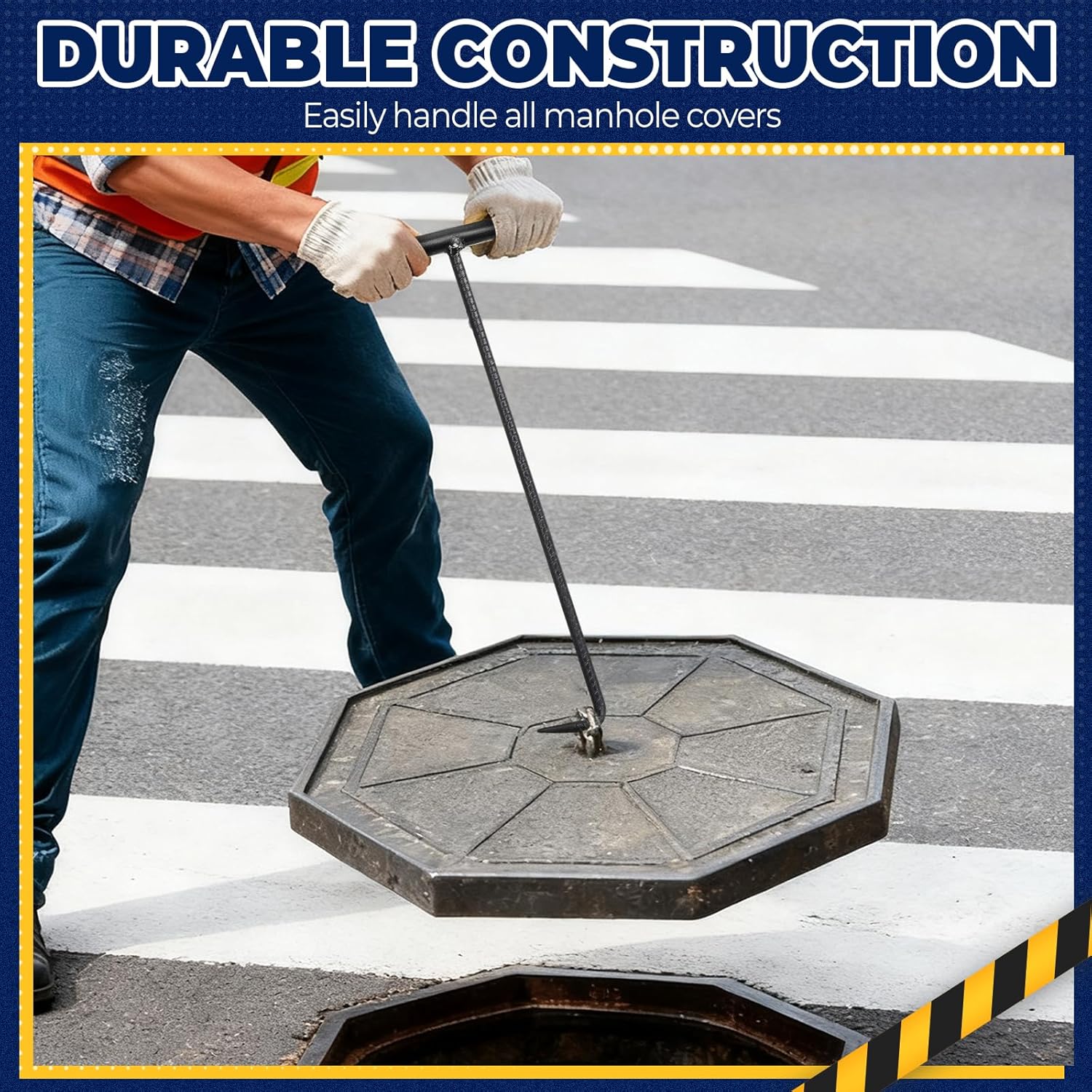 2 Pack 30 Inch Heavy Duty Manhole Hook with Pointed End Black Threaded Steel Multipurpose Lifting Tool for Manhole Covers, Septic Tanks, Storm Drains, Sewer Lids & More