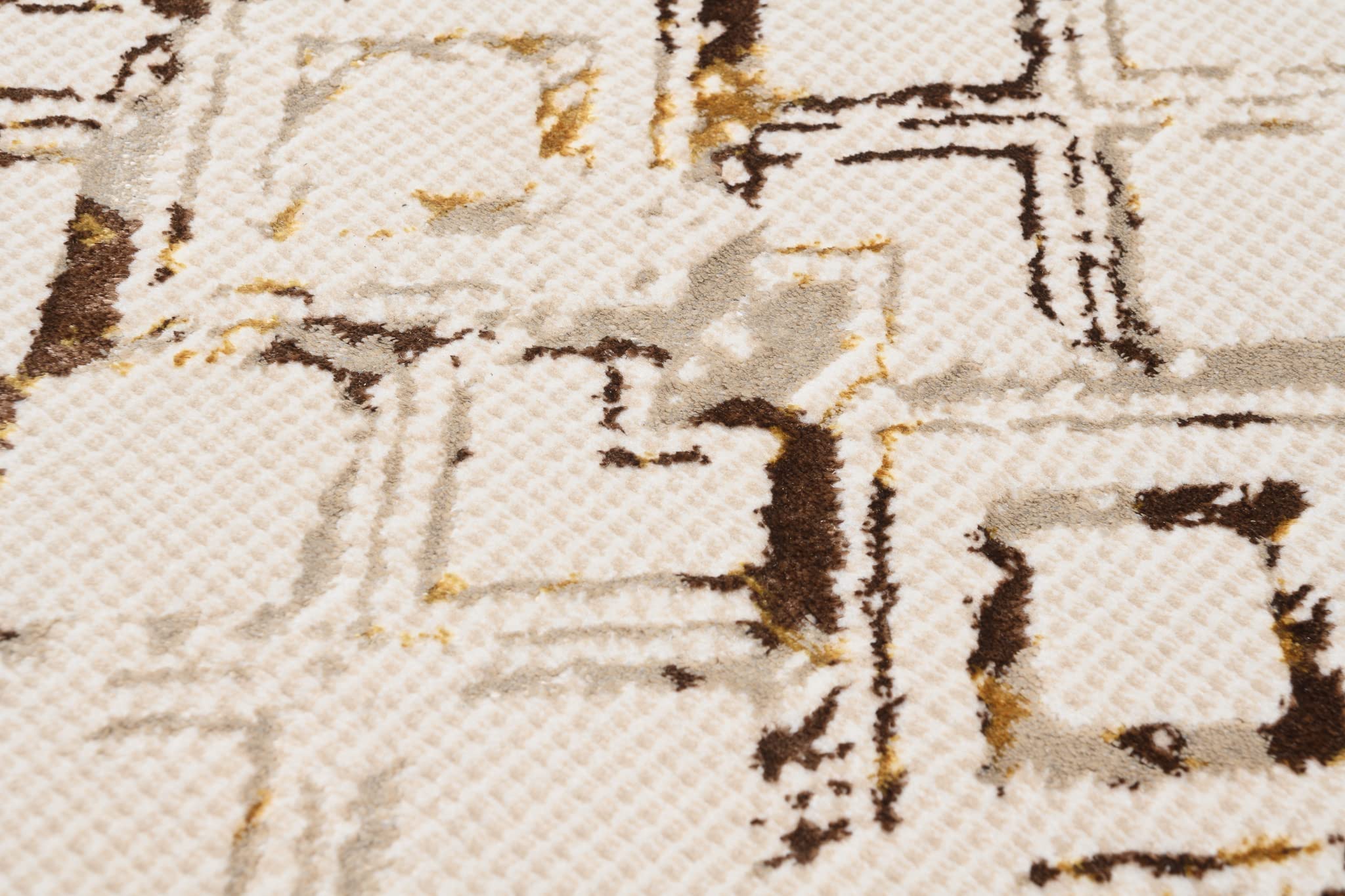 TAPISO Golden Tapis Salon Poils Courts Brillant Moderne Crème Or Moucheté Géométrique Marocain Losanges Tapis Chambre Adulte Salle à Manger Oeko-TEX Résistant 140 x 200 cm