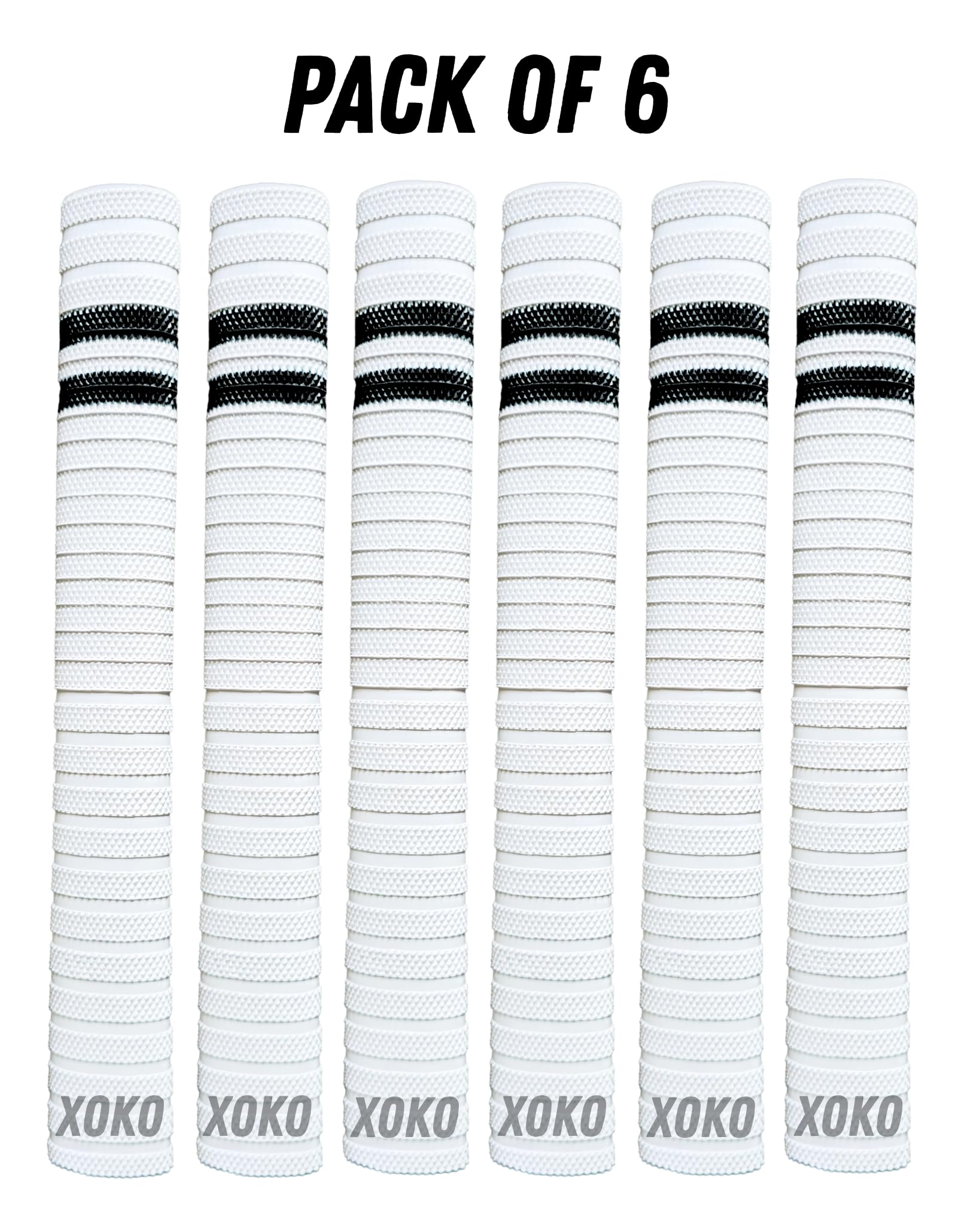 XOKO Cricket Bat Handle Grips, White with Black Stripes, Enhanced Performance, Shock Absorbing (White Pack of 6)