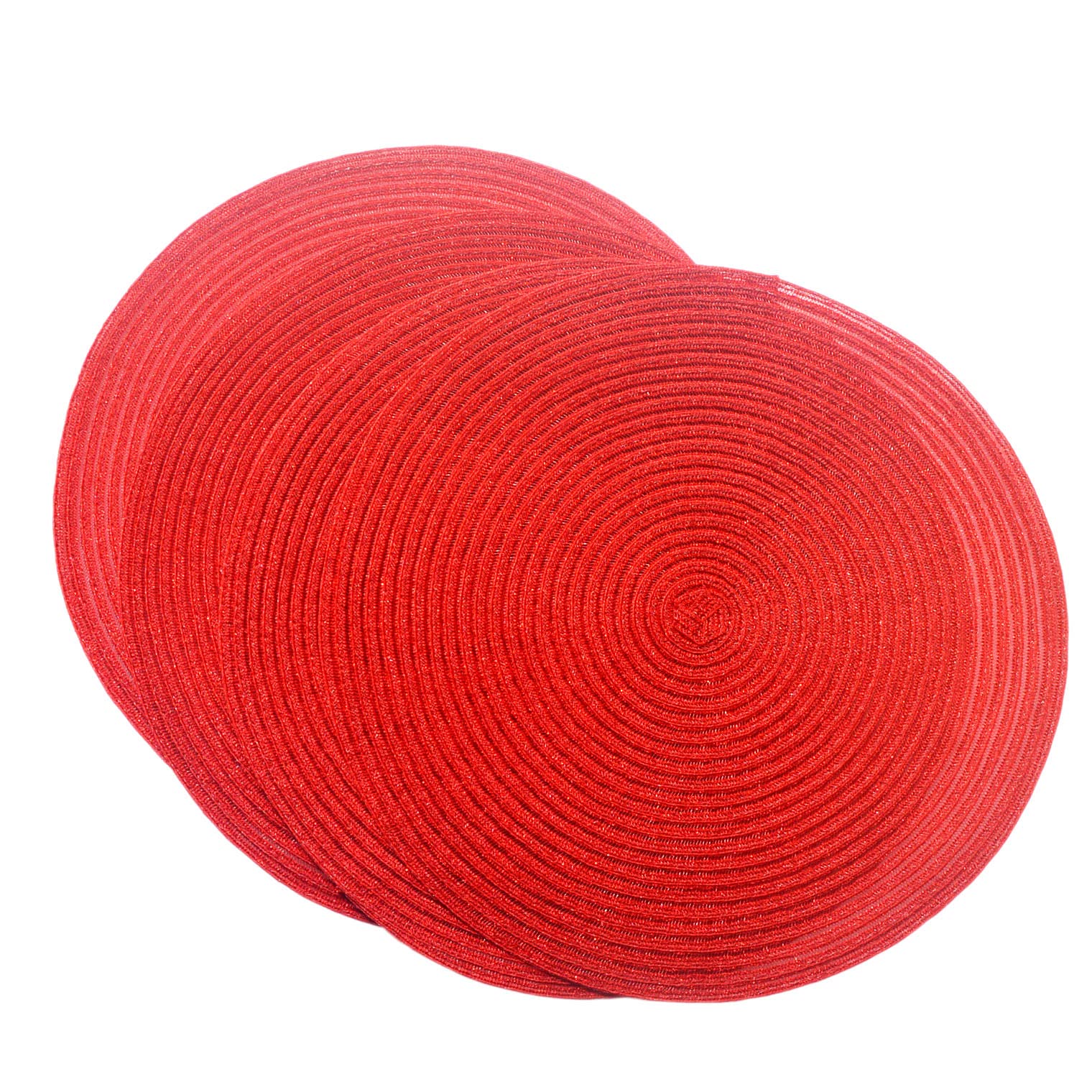 SCF2017 Round Woven Glitter Plastic Placemats 38cm Hollow Table Mats,Set of 4,Red