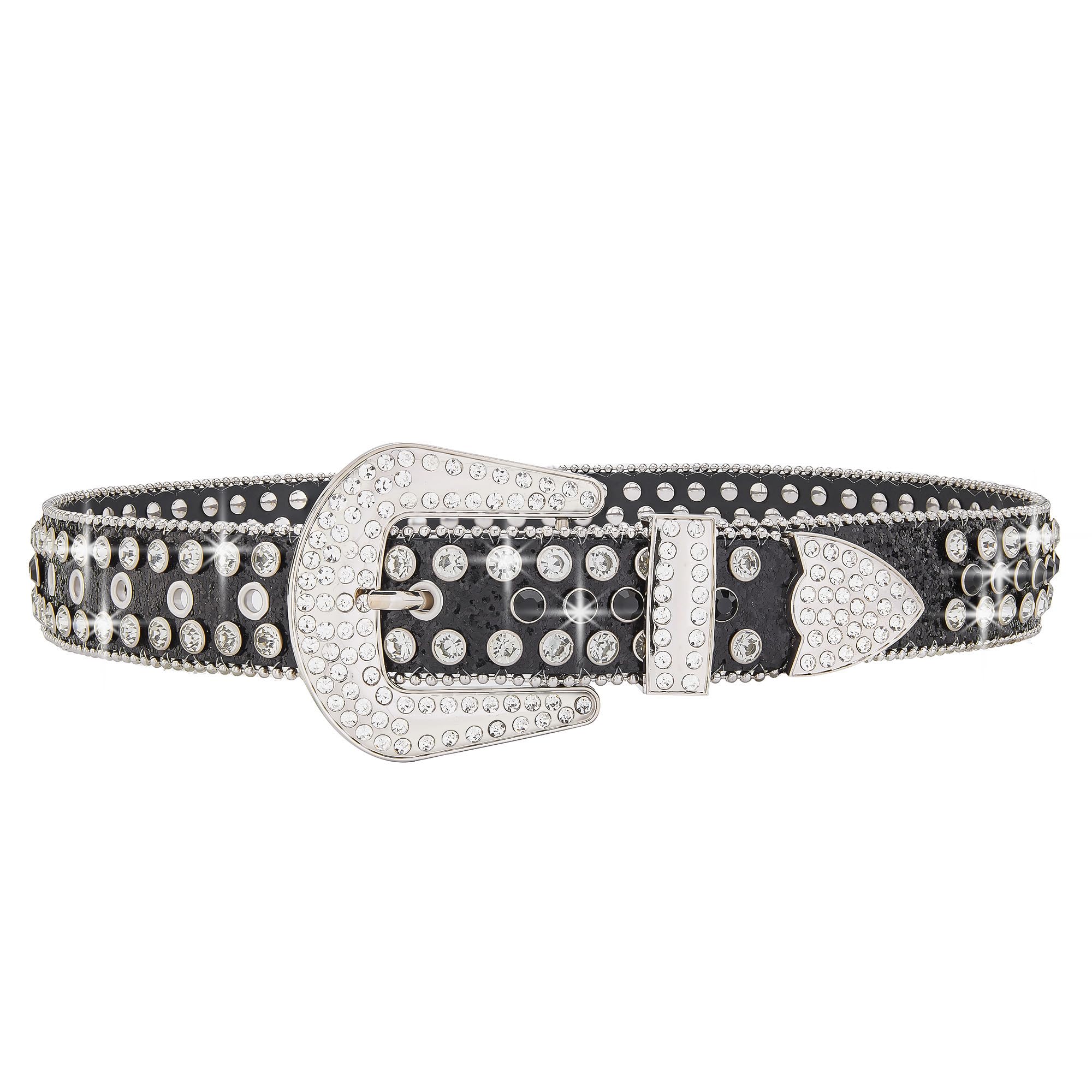 Cinturón de piel con diamantes de imitación para hombre, diseño occidental, con tachuelas, Negro -, S:fits waist size 28''-32''
