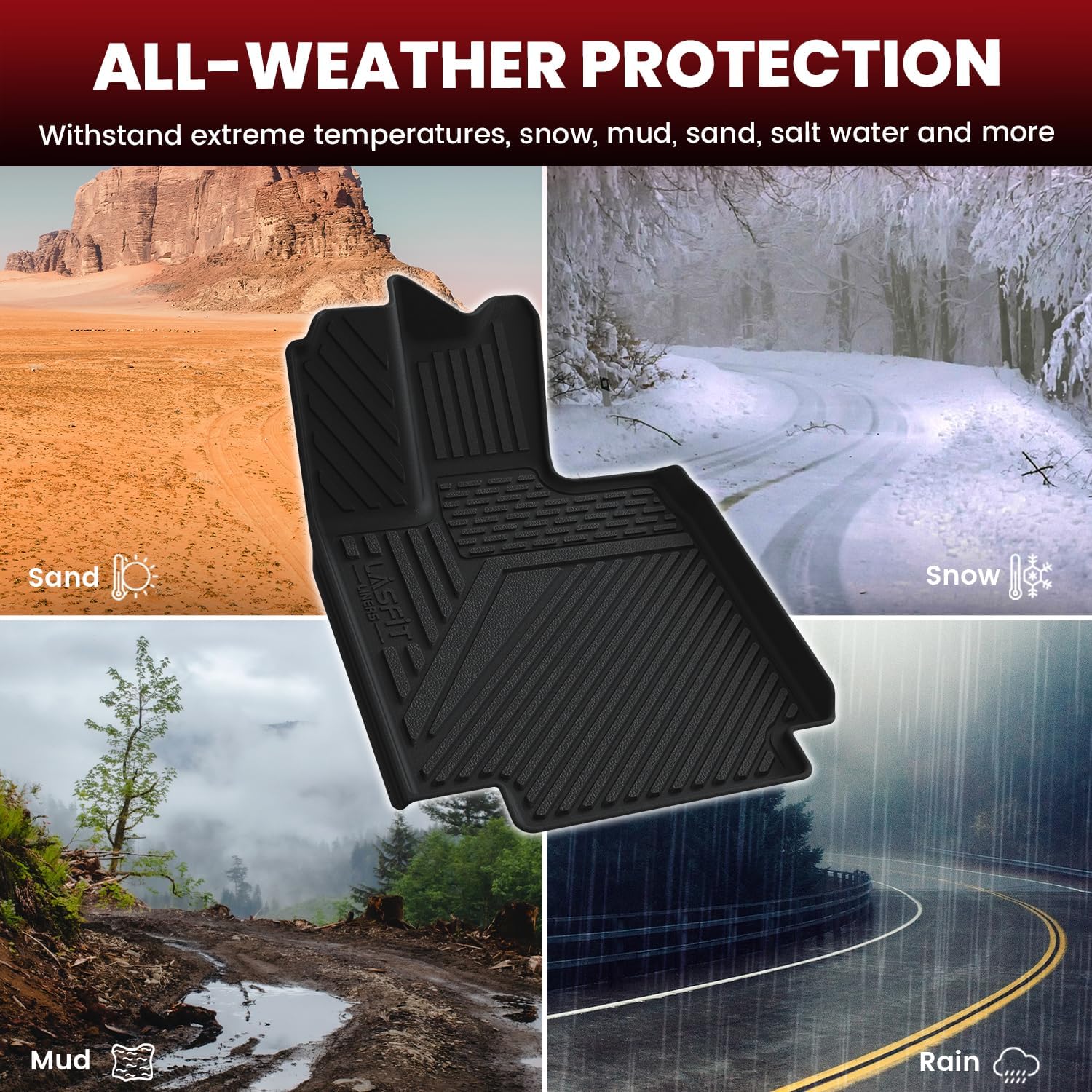 LASFIT Premium Extra Thick Floor Mats & Bed Mat for Tesla Cybertruck 2023-2026 Custom Fit TPE All Weather 1st & 2nd Row Car Accessories Full Set Front Rear Cargo Trunk Liners, 6PCS Black