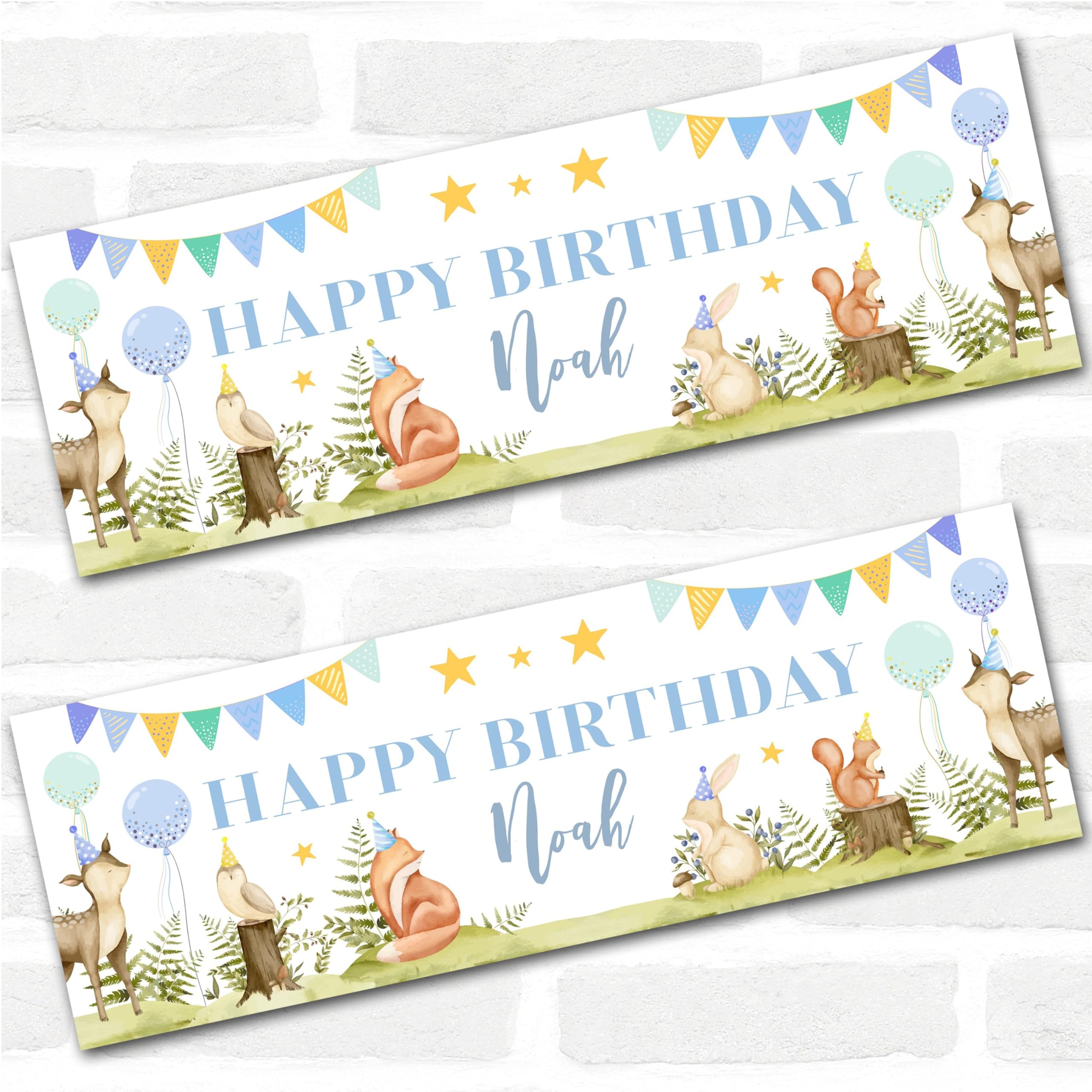 Personalised Party Banner For Birthday Male Woodland Animals | Custom Large Party Decoration, Event Banner, Backdrop, Décor, Signage. 3 ft x 1 ft | 4.5 ft x 1.5 ft | 6 ft x 2 ft