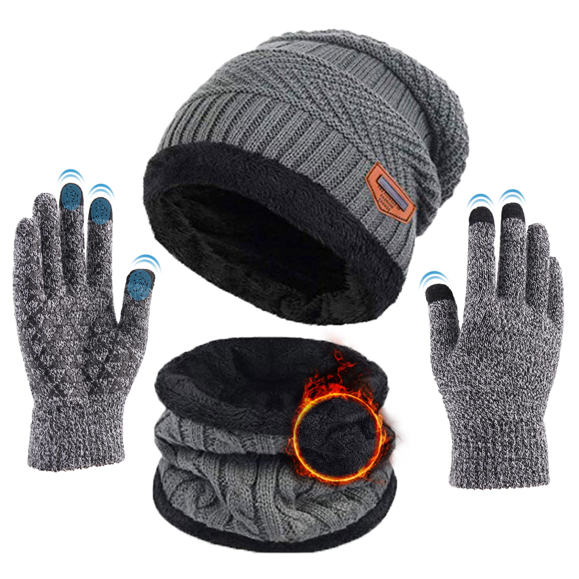 Ensemble Bonnet, écharpe Et Gants Tricotés Pour L'hiver – Unisexe, Doublure Douce, écran Tactile