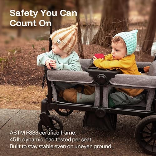 Miniatura 3 de HARPPA Cochecito todo terreno para 2 niños, plegable para exteriores y playa, con toldo extraíble, asa ajustable para empujar y jalar, espacio para