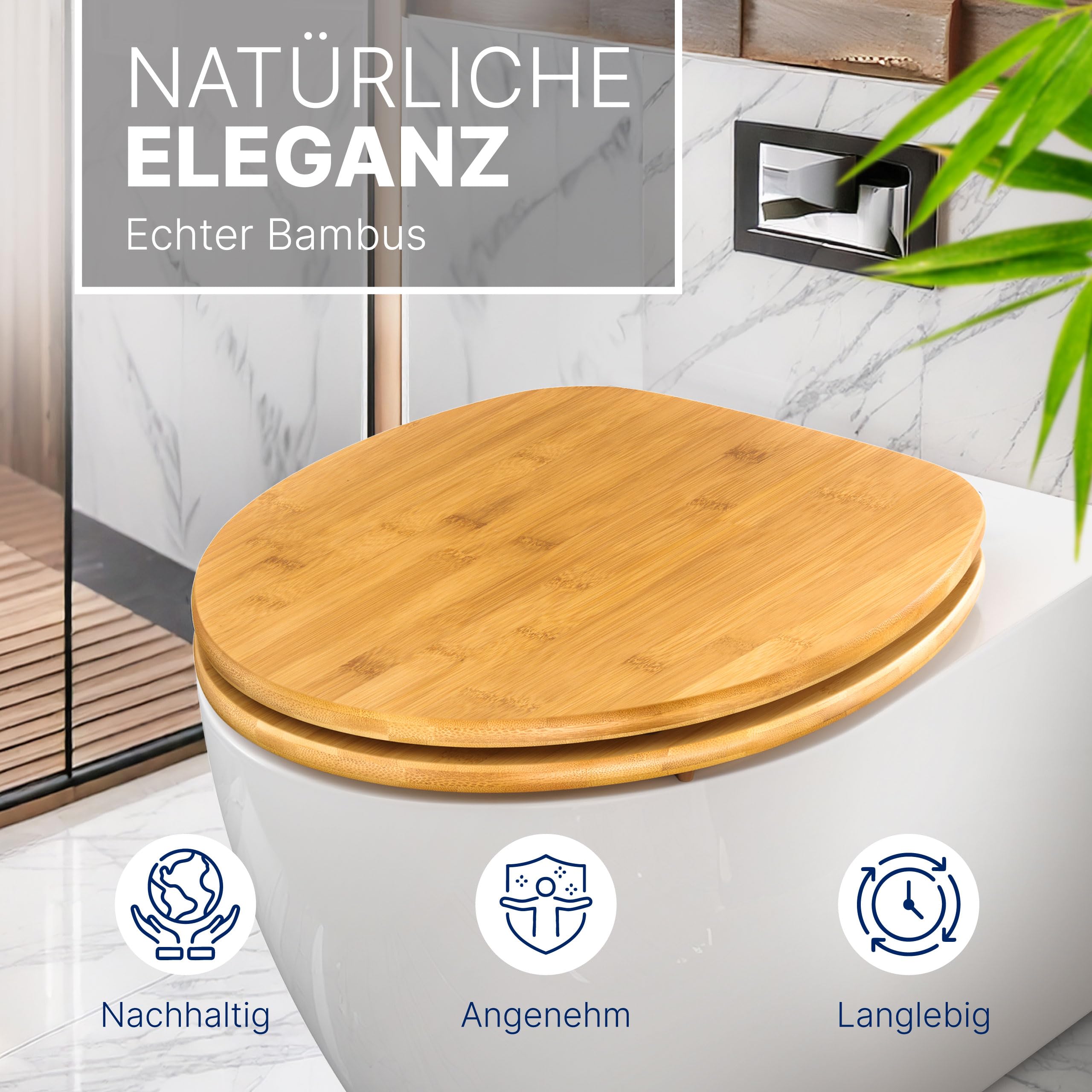 ADOB WC Sitz Klobrille Bambus dunkel aus echtem Bambus mit Absenkautomatik Bamboo natur, 33325