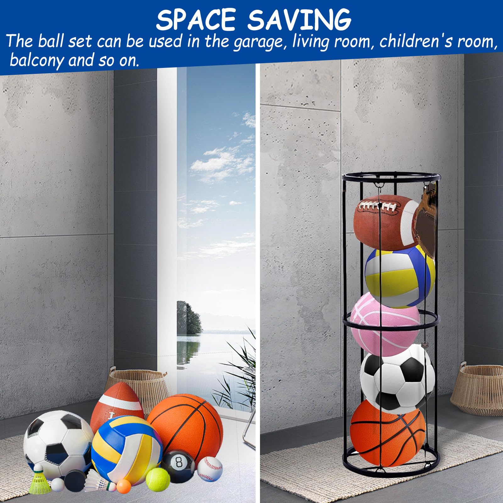 HAMON Verticaal Balrek, Afneembare Balhouder Sportbal Opbergrek, Wandgemonteerde Balopslagkooi-Balhouder Organizer voor Voetbal, Basketbal, Sportuitrusting-Organizer HAMON Verticaal Balrek, Afneembare Balhouder Sportbal Opbergrek, Wandgemonteerde Balopslagkooi-Balhouder Organizer voor Voetbal, Basketbal, Sportuitrusting-Organizer
