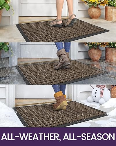 Miniatura 4 de DEXI Tapete de bienvenida para entrada, tapete de goma resistente antideslizante de perfil bajo para patio, garaje, color azul, 17 x 29 pulgadas