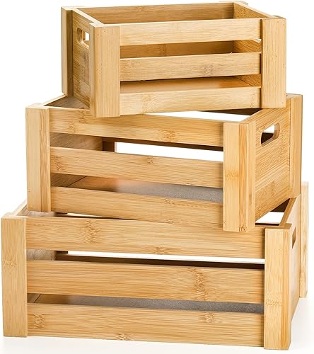 Lawei Juego de 3 cajas de bambú con asas, caja de almacenamiento decorativa rústica, caja de almacenamiento para exhibición, cestas de bambú de
