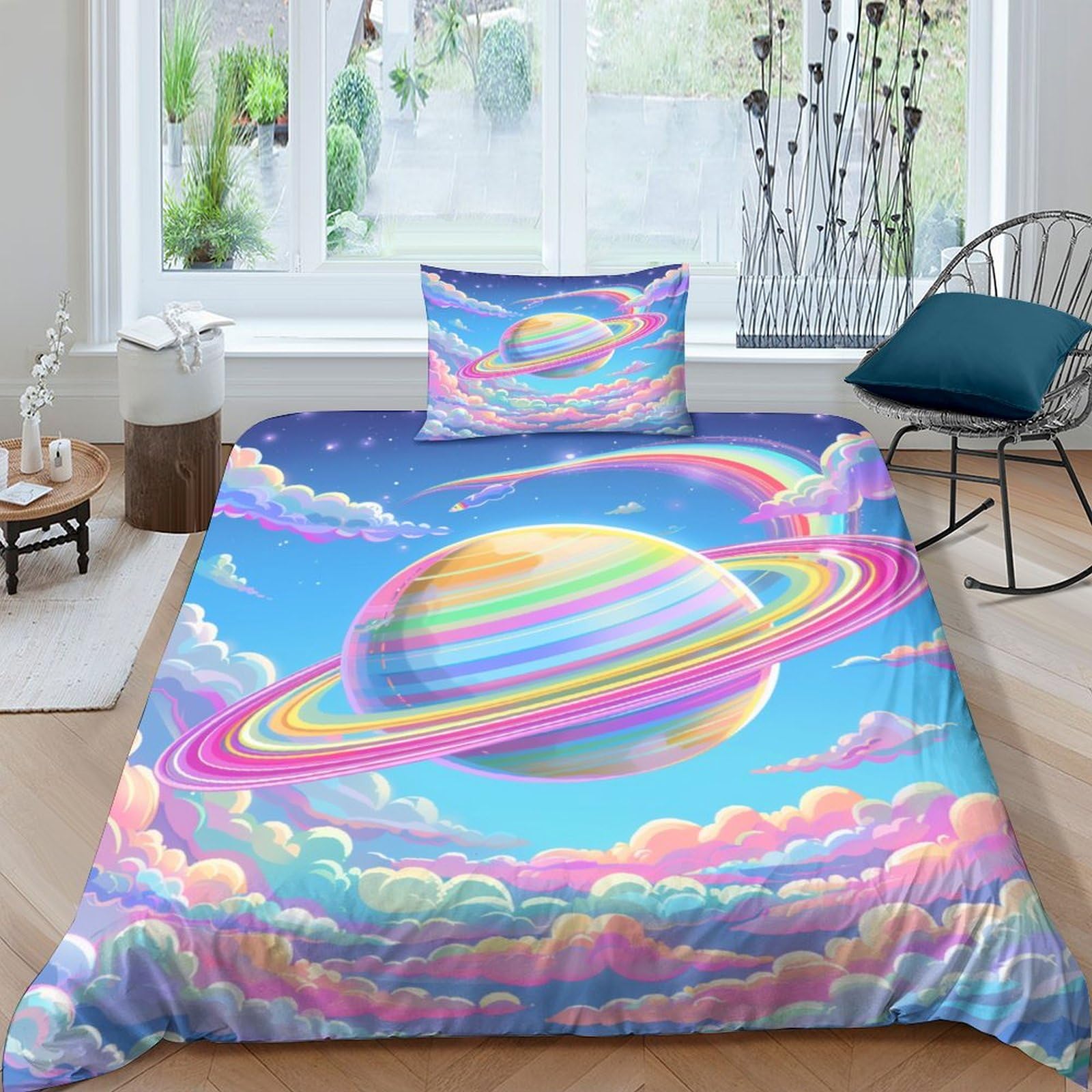 Funda nórdica antiarrugas de Planeta 3D cosmos que soluciona el desorden de la colcha edredón