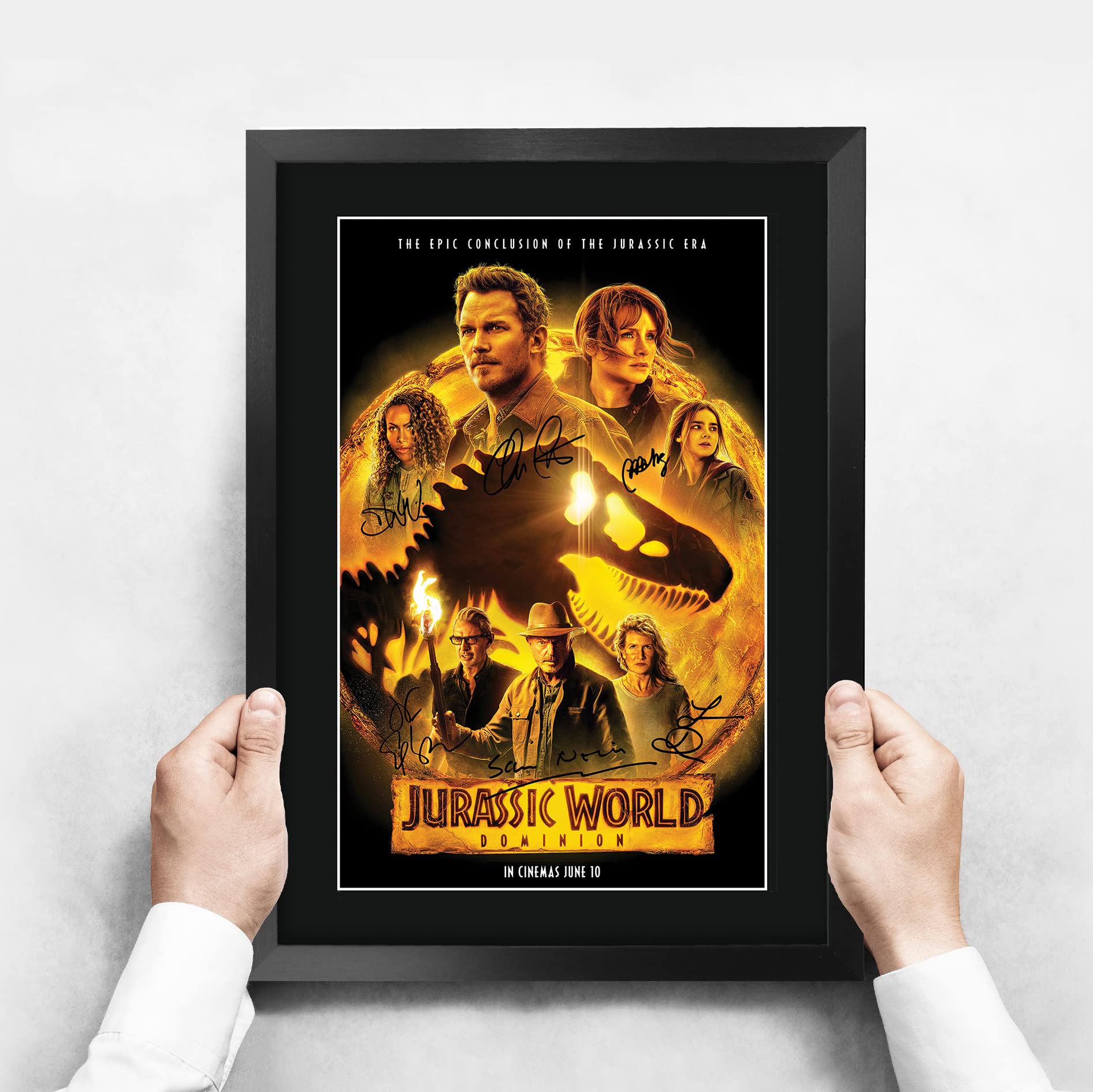 HWC Trading FR A3 Jurassic World 3 Dominion Chris Pratt Geschenke Geduckter Poster Signiertes Autogramm Foto für Fans von Film Memorabilien - A3 Framed