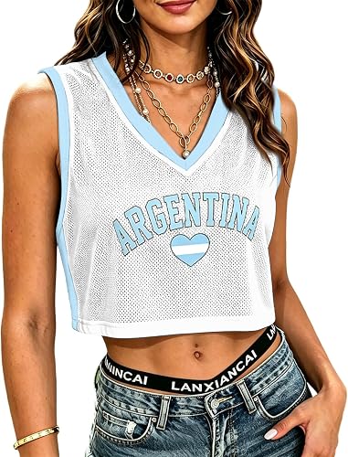 Argentina Shirts for Women Workout V Neck Graphic Tees Plus Size Sleeveless Summ