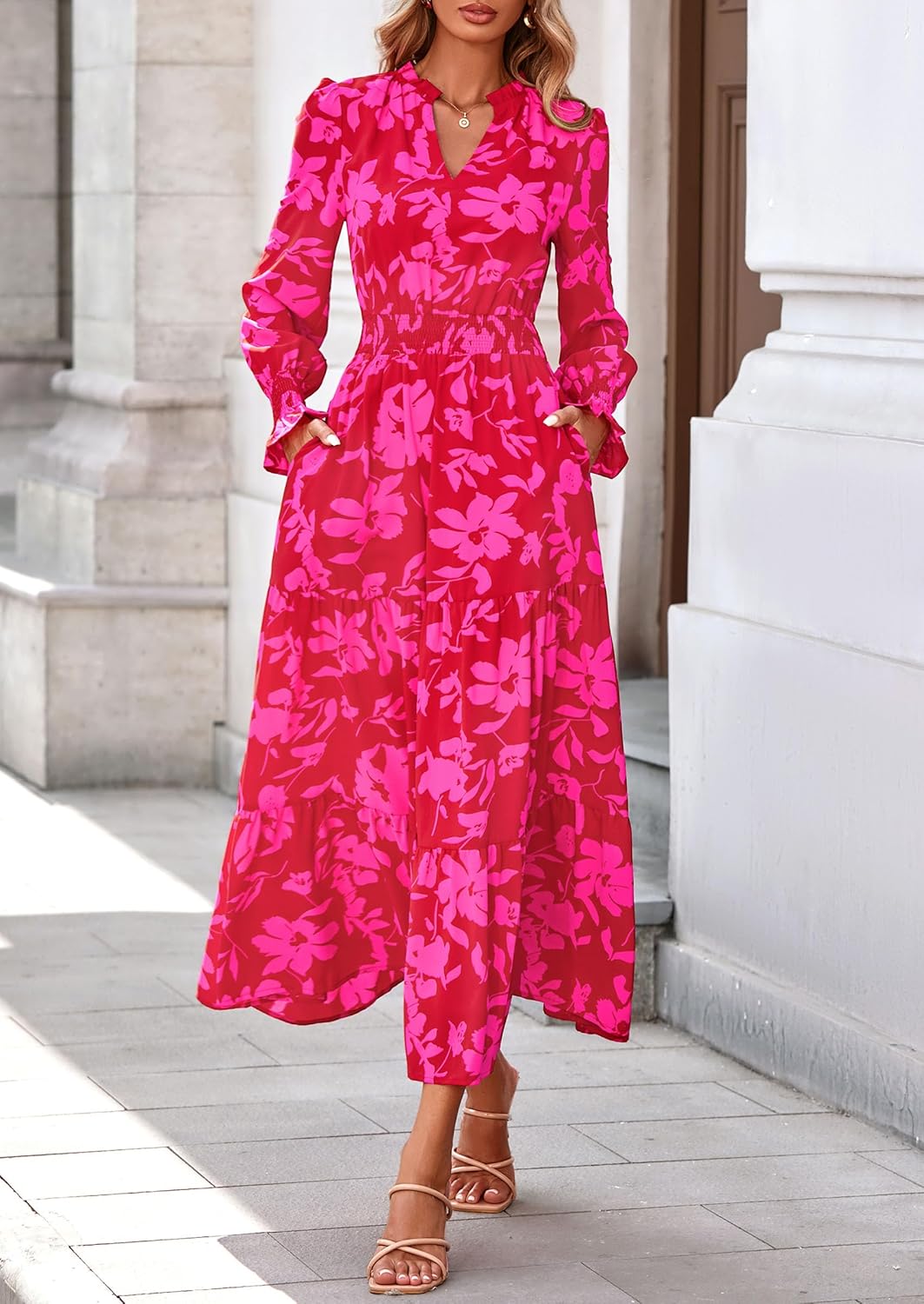 PRETTYGARDEN Women's Floral Maxi Dress 2026 Fall Long Sleeve V Neck A Line Long Flowy Spring Party Boho Dresses - Image 8