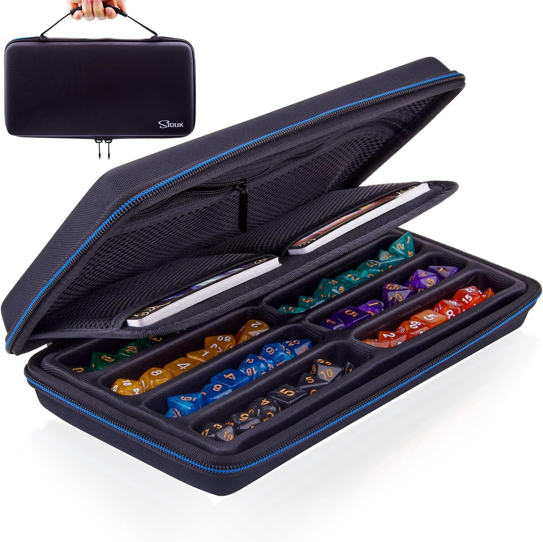 SIQUK Dice Storage Case Organiser Holder with Removable Slotted Tray and Handle for Dungeons & Dragons and Other RPG Table Games, Holds Up to 8 Sets of Dice