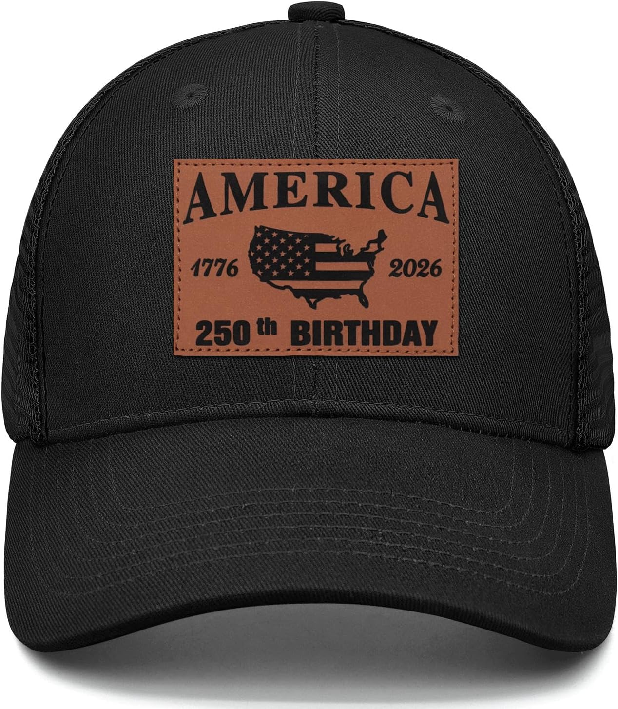 250th Anniversary USA Trucker Hat Flag Leather Patch 1776-2026 Patriotic Adjustable Hat for Men & Women