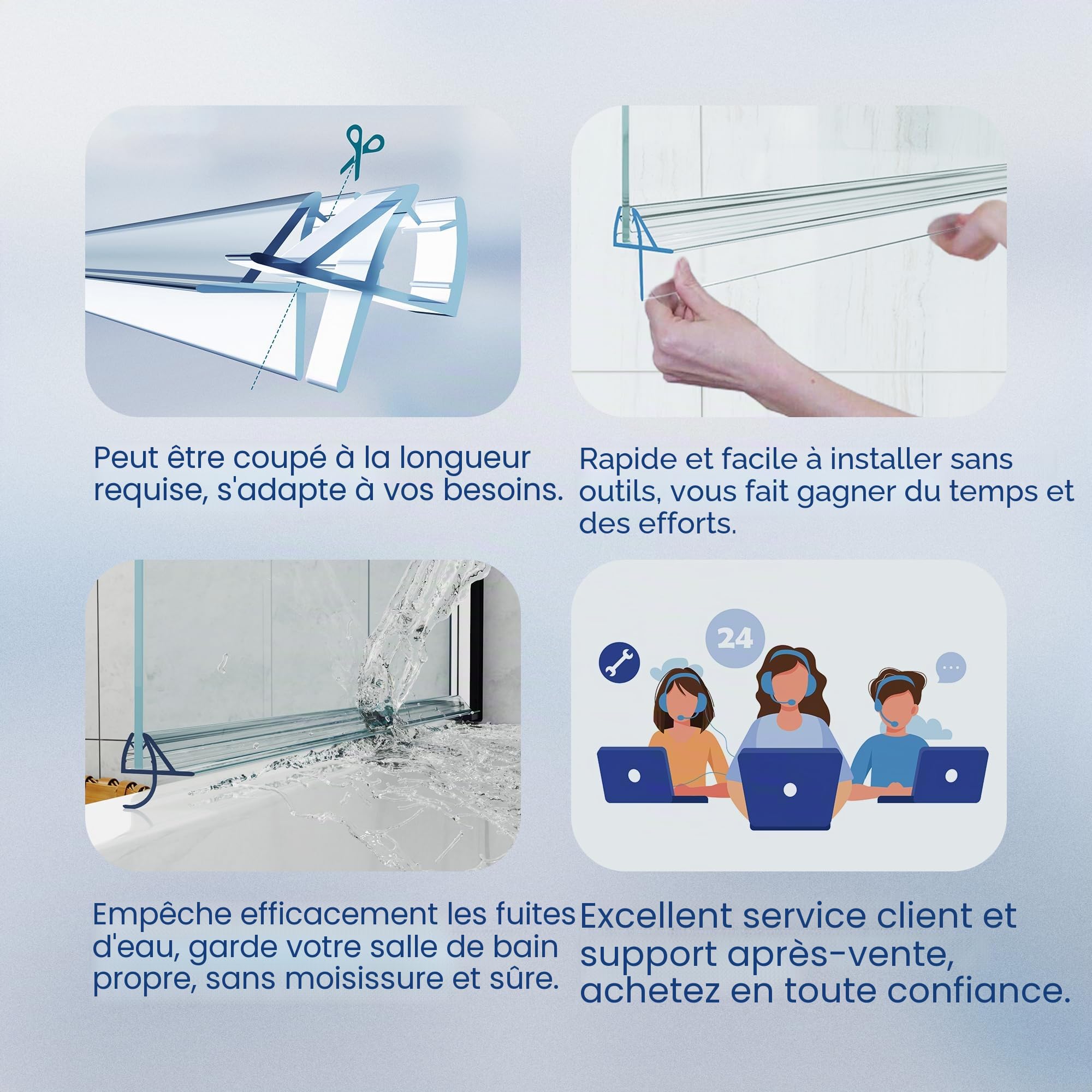 HNNHOME Joint d'étanchéité 870 mm de porte de douche en verre de 4-6 mm d’épaisseur avec écart jusqu'à 11 mm, design unique